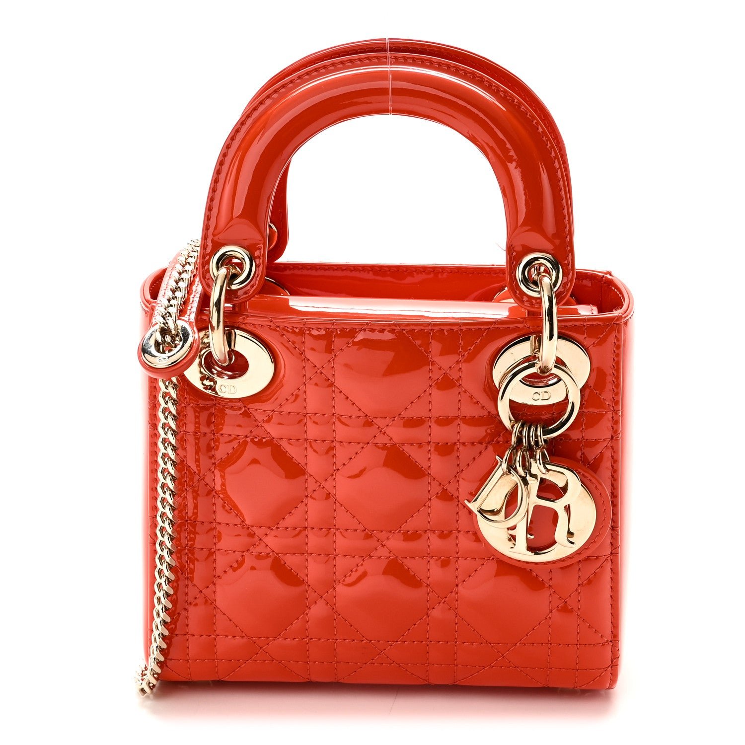 Christian Dior Patent Cannage Mini Lady Dior Orange