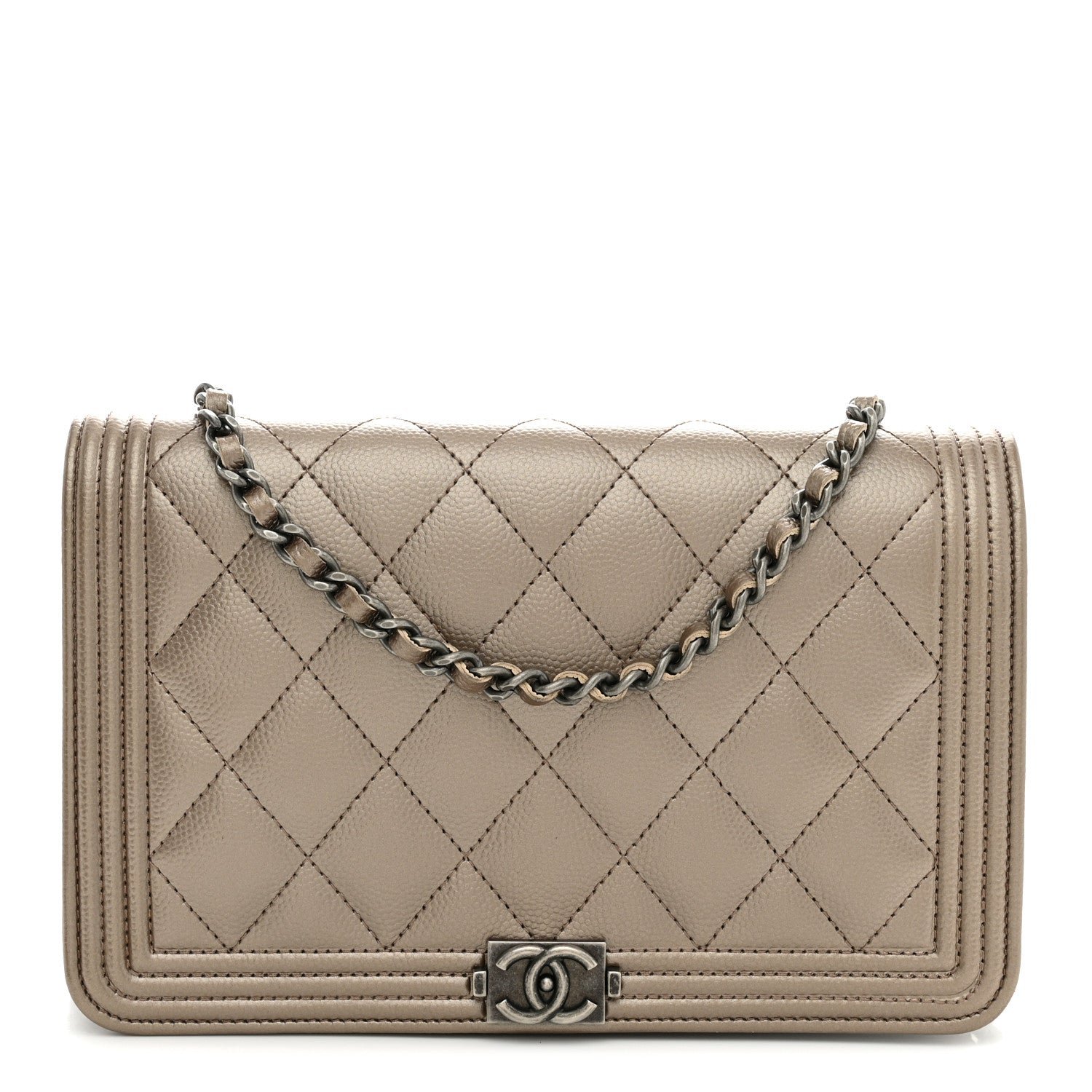 Chanel Metallic Caviar Quilted Boy Wallet On Chain WOC Copper