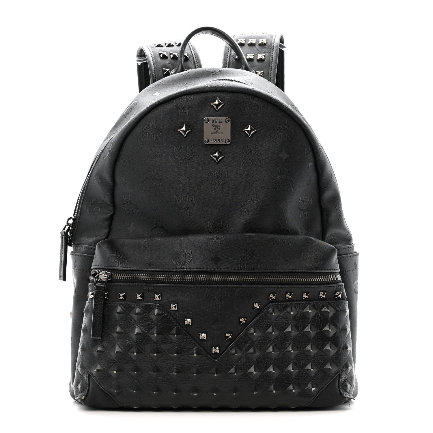MCM MCM Nylon Monogram Studded Stark Medium Backpack Black