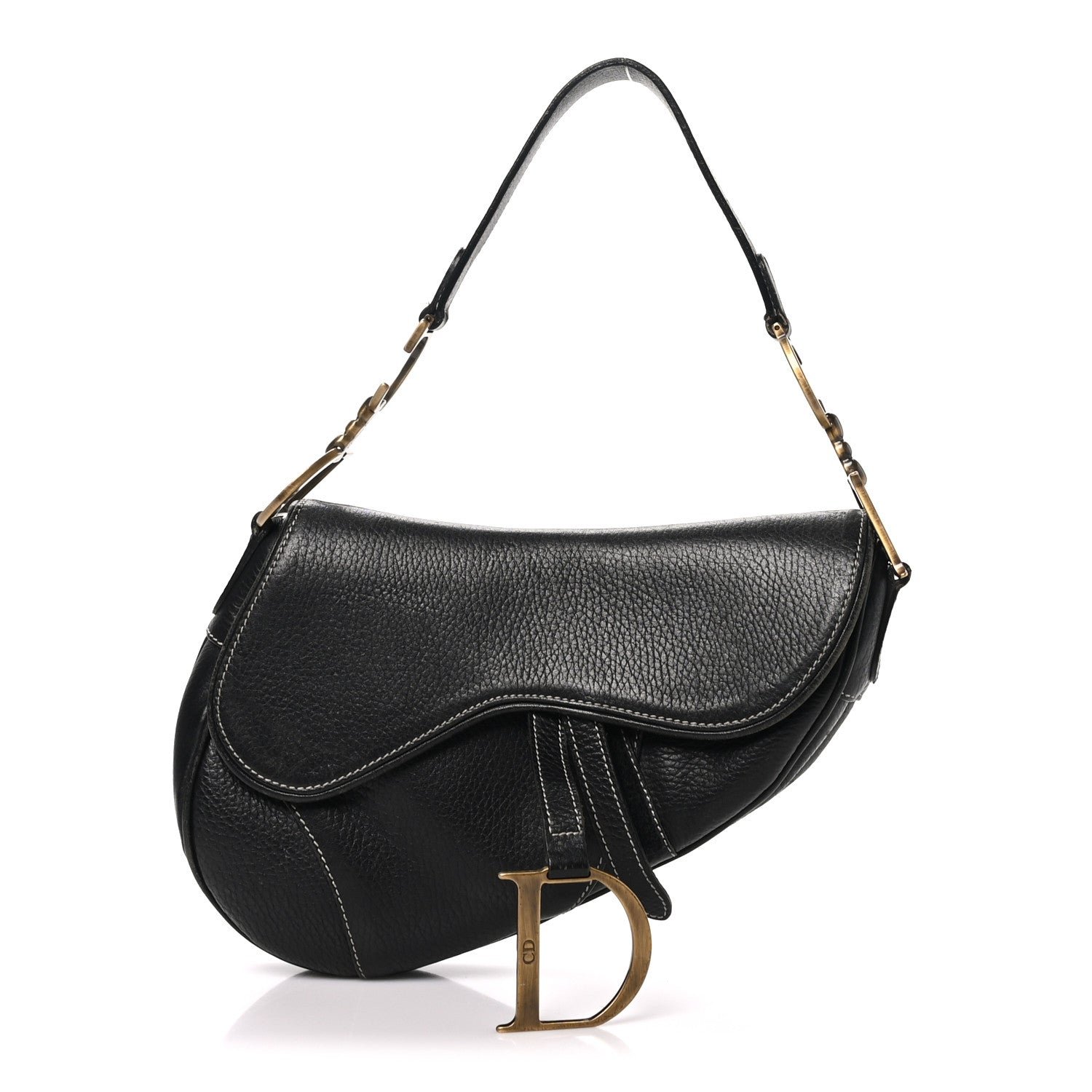 Christian Dior Grained Calfskin Saddle Bag Black