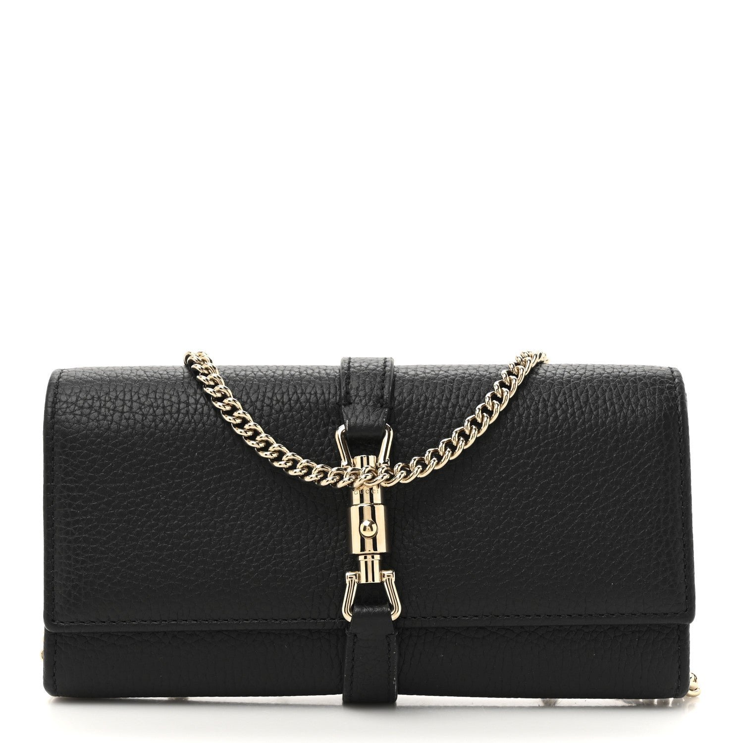 Gucci Pebbled Calfskin Jackie 1961 Chain Wallet Black Black