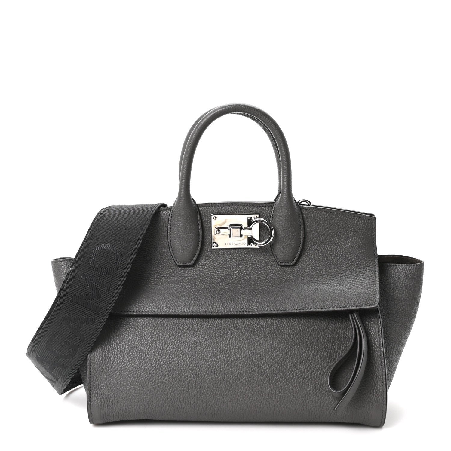 Salvatore Ferragamo Calfskin Medium Studio Soft Bag Grey