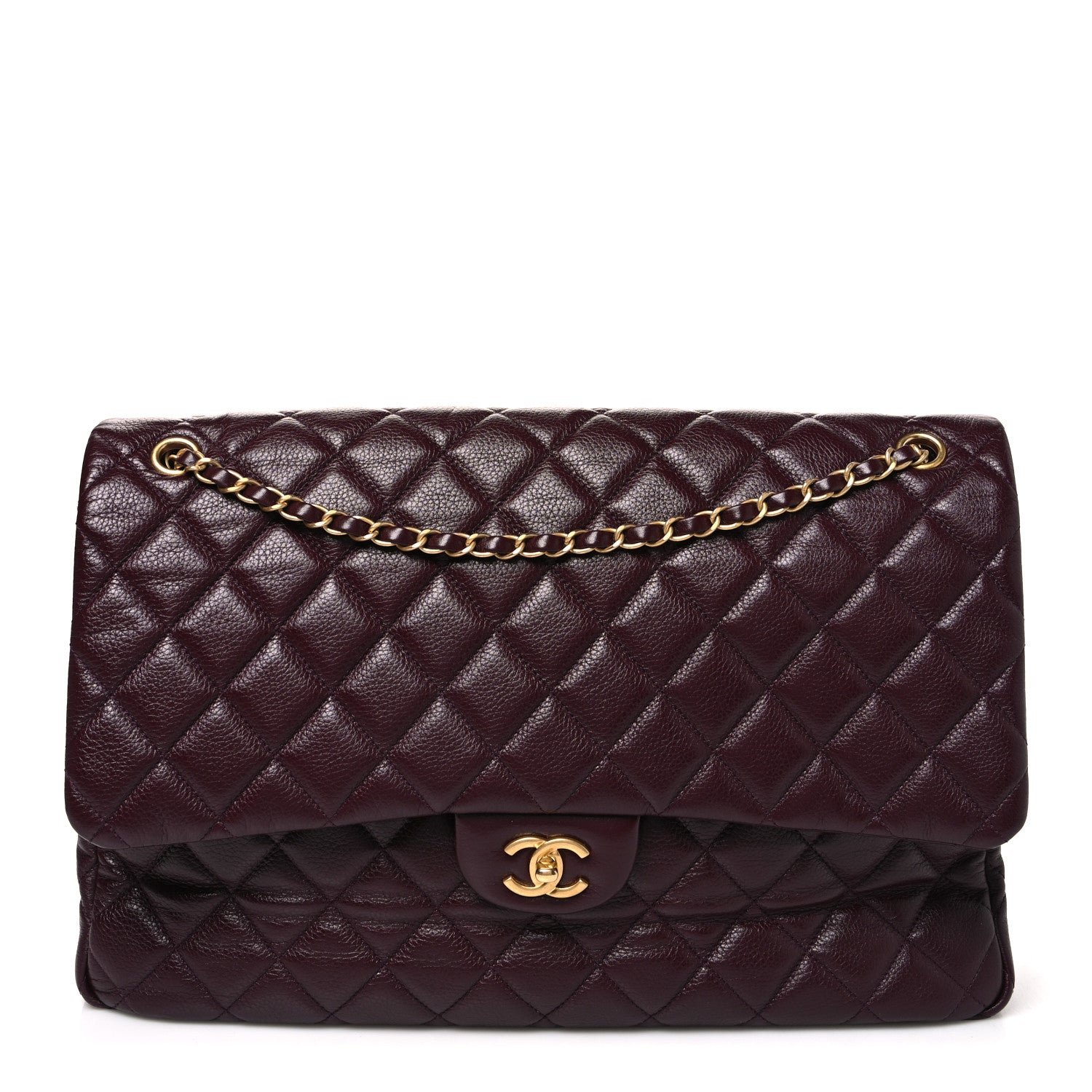 Chanel Grained Calfskin Quilted XXL Travel Flap Bag Burgundy