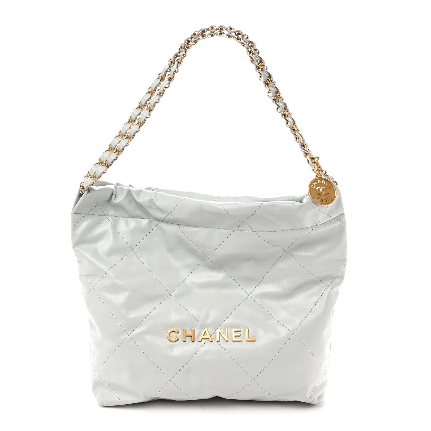 Chanel Shiny Calfskin Quilted Small Chanel 22 Light Blue
