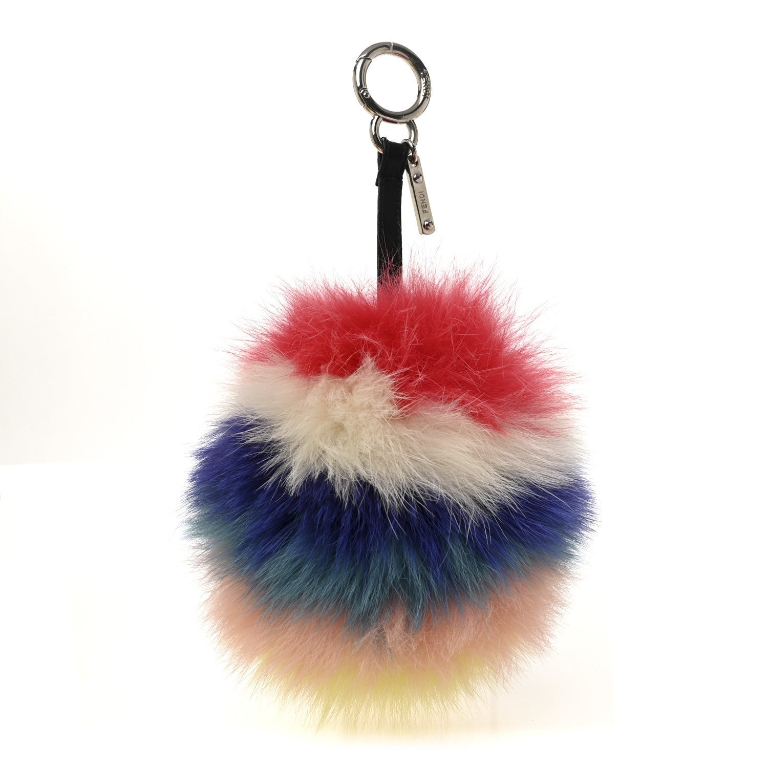 Fendi Fendi Fox Fur Shiny Nappa Rainbow Pom Pom Bag Charm Rosso Multicolor Black
