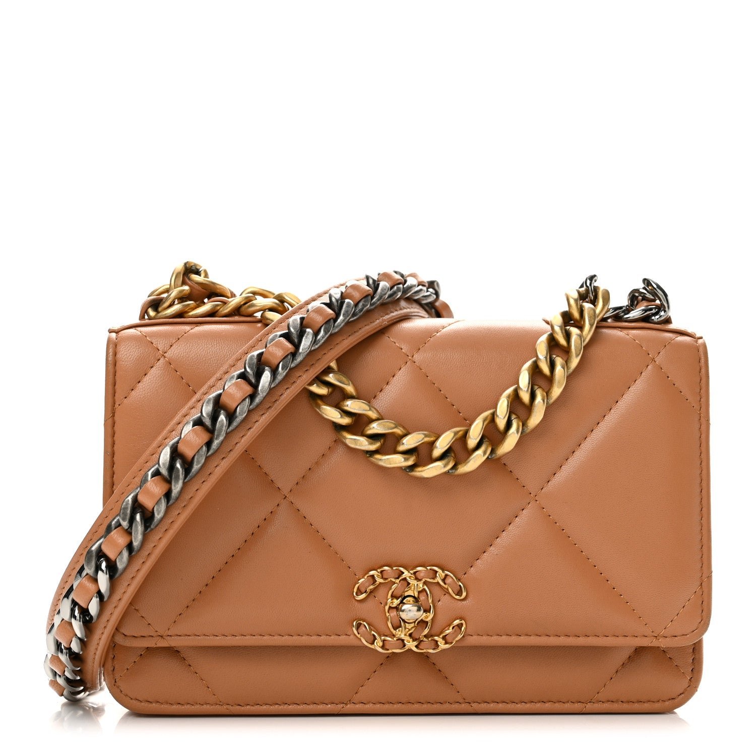 Chanel Lambskin Quilted Chanel 19 Wallet On Chain WOC Brown