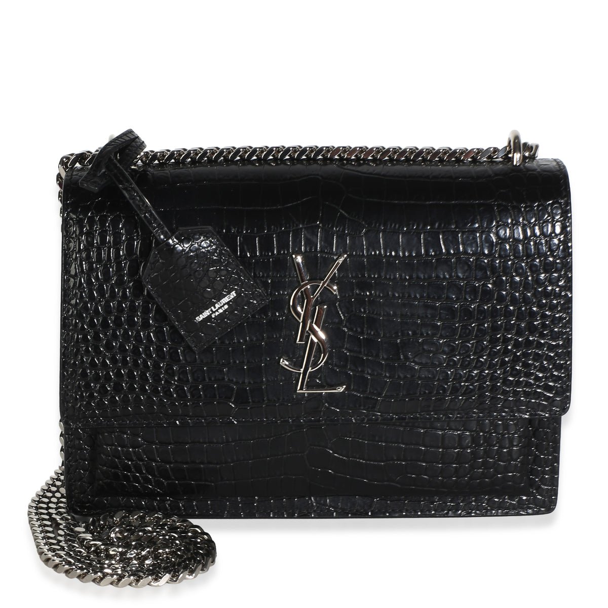 Black Croc Embossed Calfskin Medium Monogram Sunset Bag