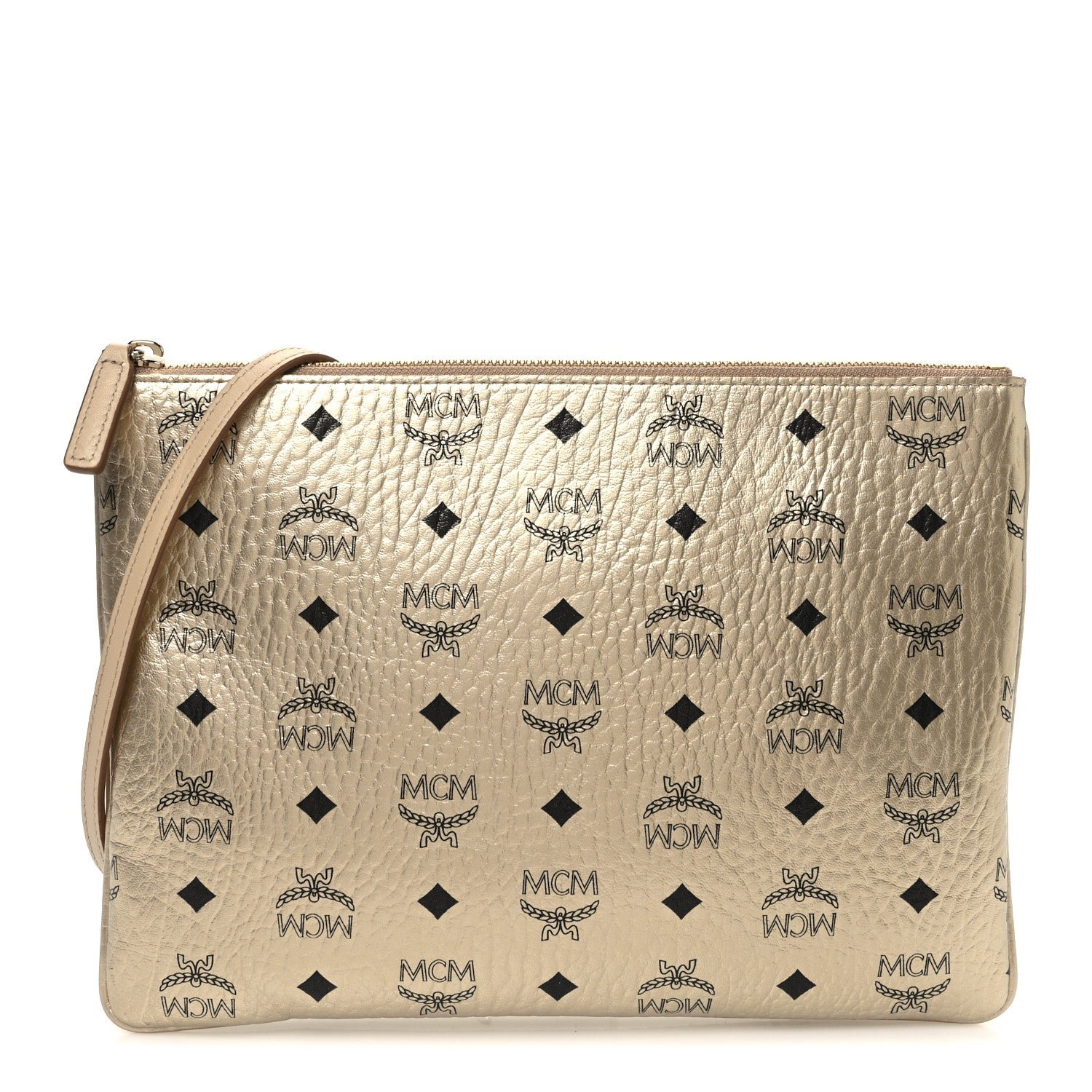 MCM Metallic Visetos Medium Crossbody Pouch Berline Gold