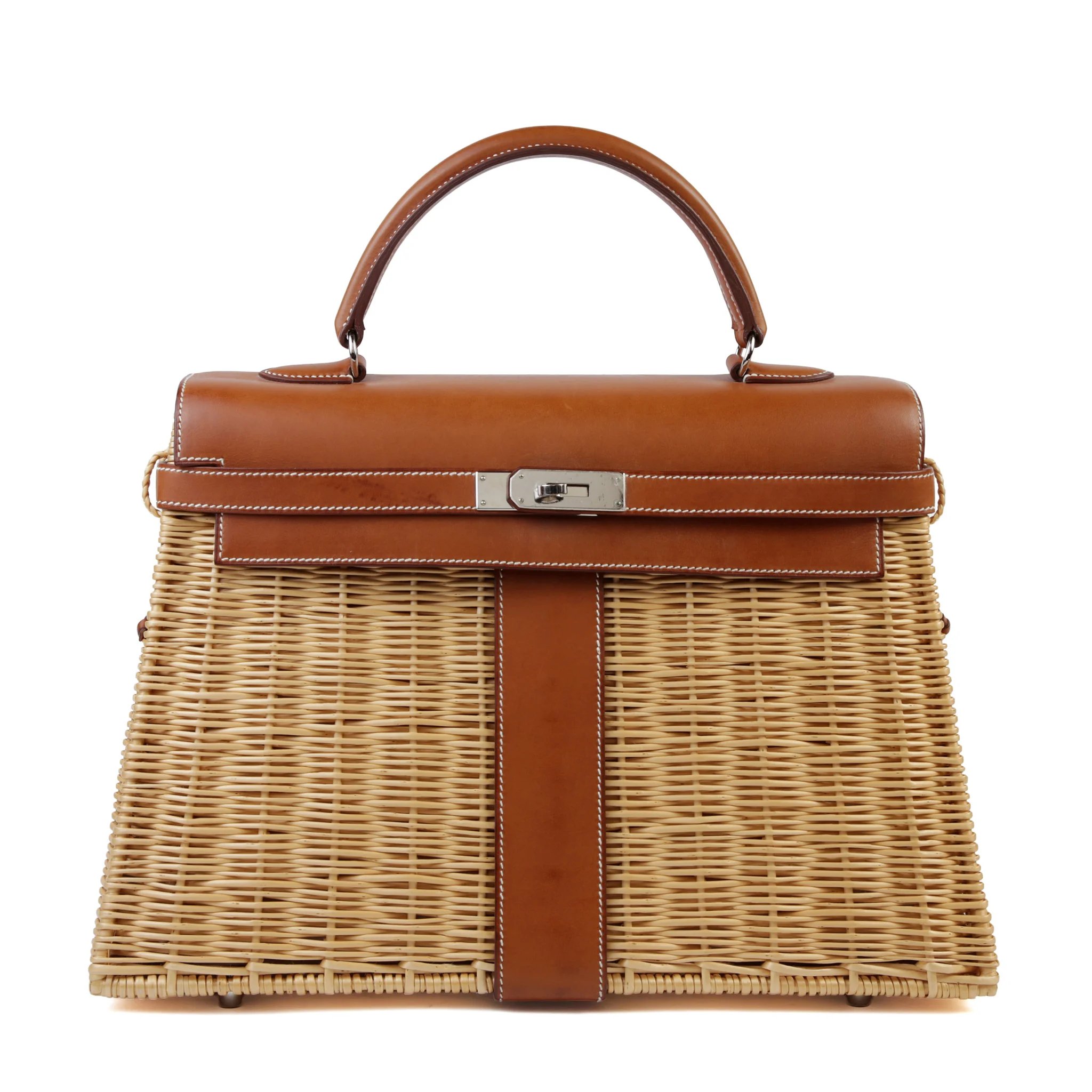 Hermes Limited Edition Kelly 35 Picnic Fauve (34) Osier Wicker Barenia Palladium hardware Square O (2011)