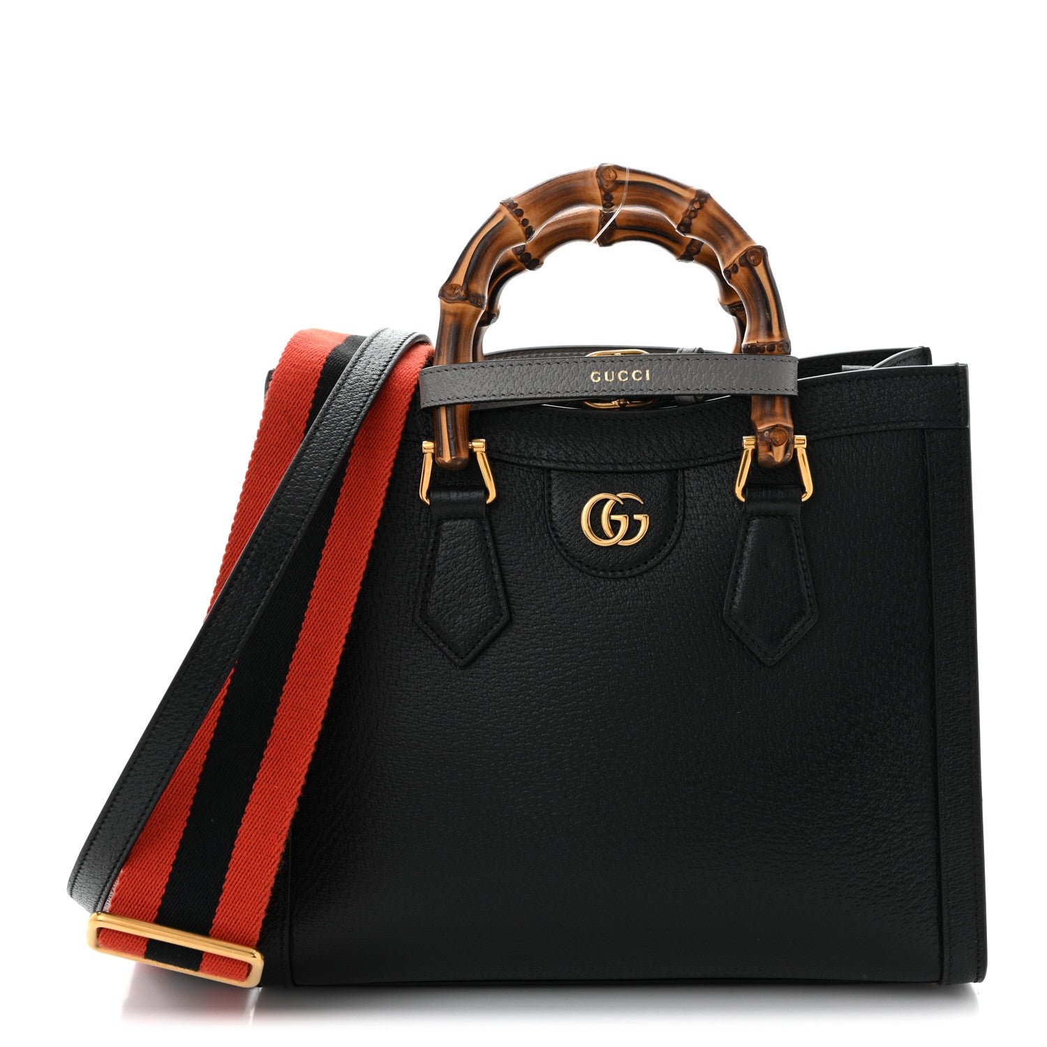 Gucci Textured Dollar Calfskin Web Small Diana Tote Bag Black Dusty Grey