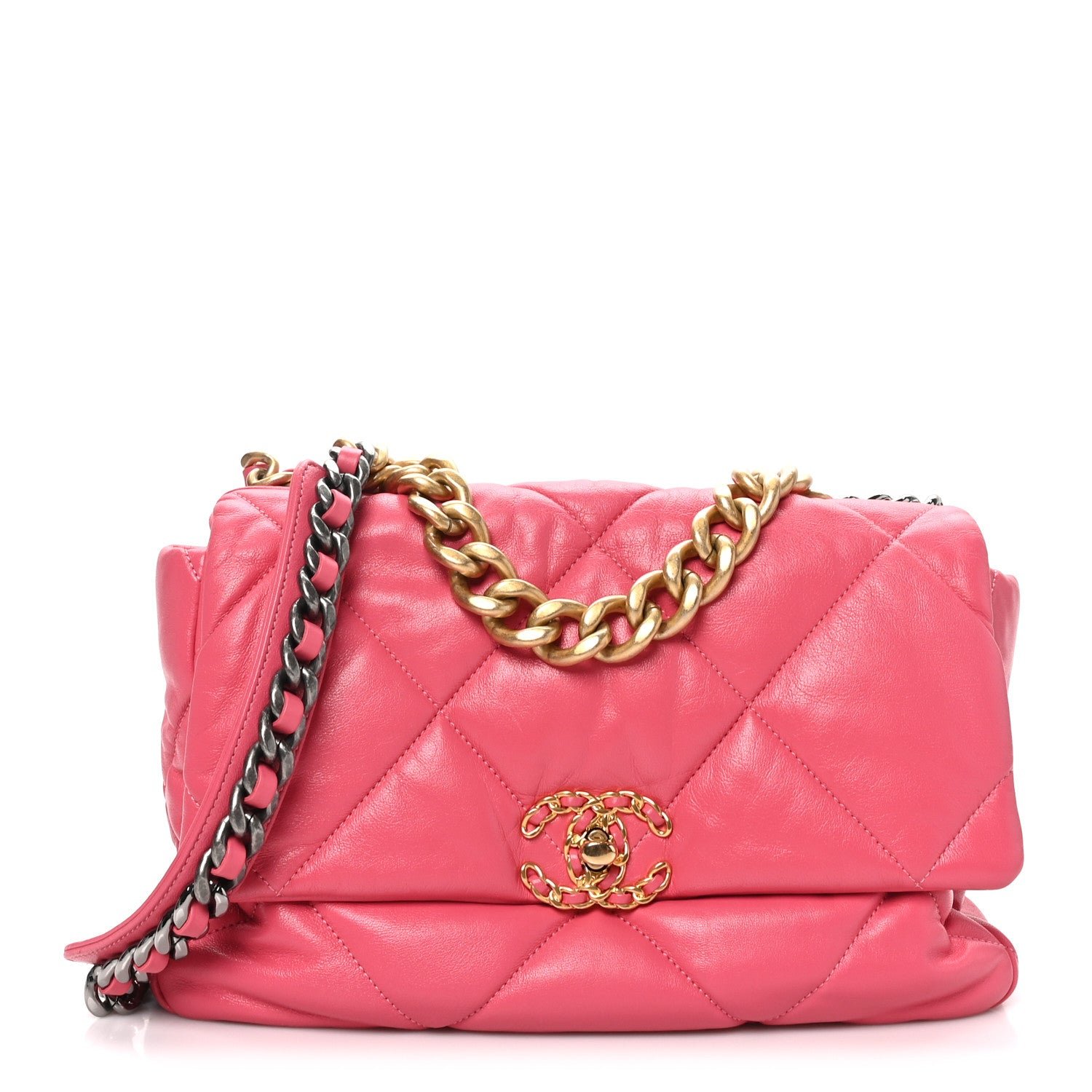 Goatskin Quilted Large Chanel 19 Flap Dark Pink