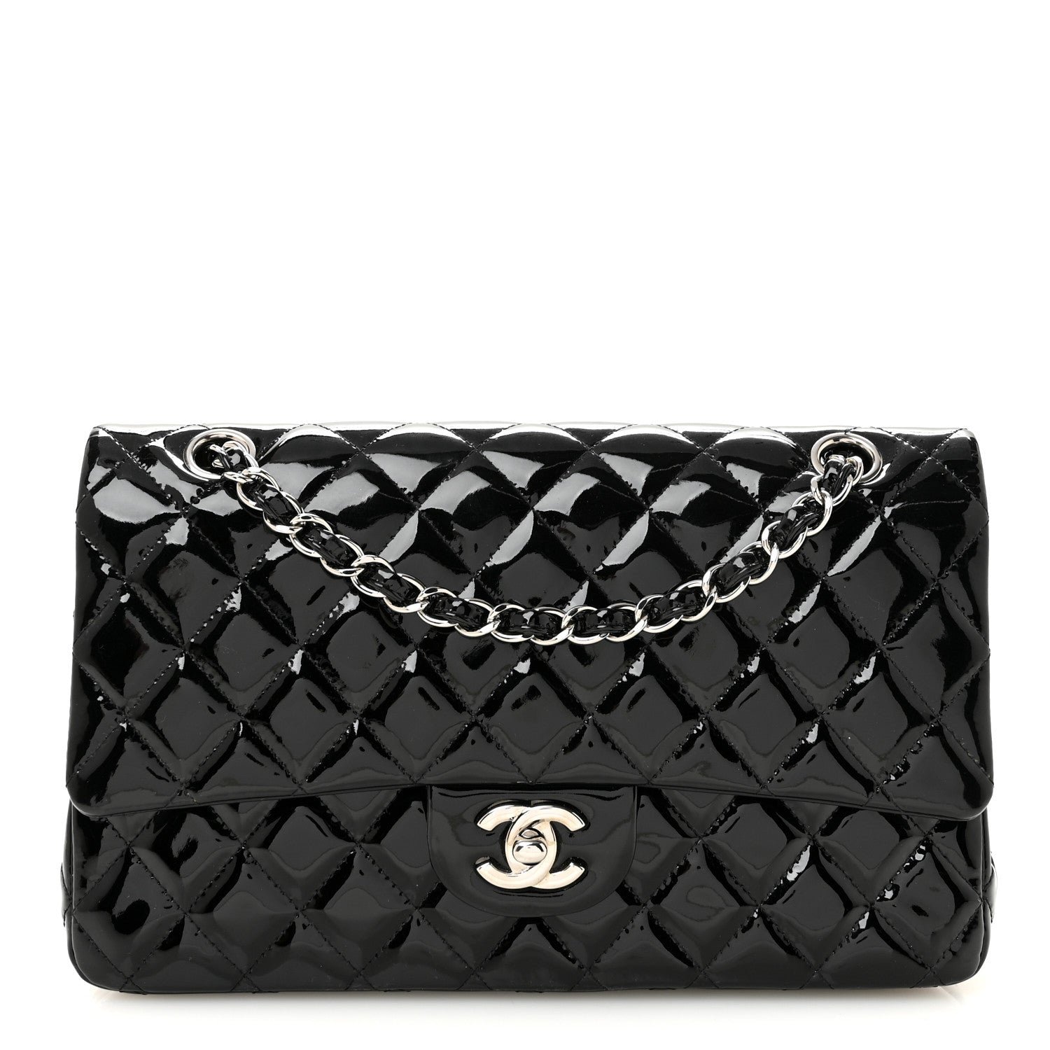 Chanel Patent Quilted Medium Double Flap Black