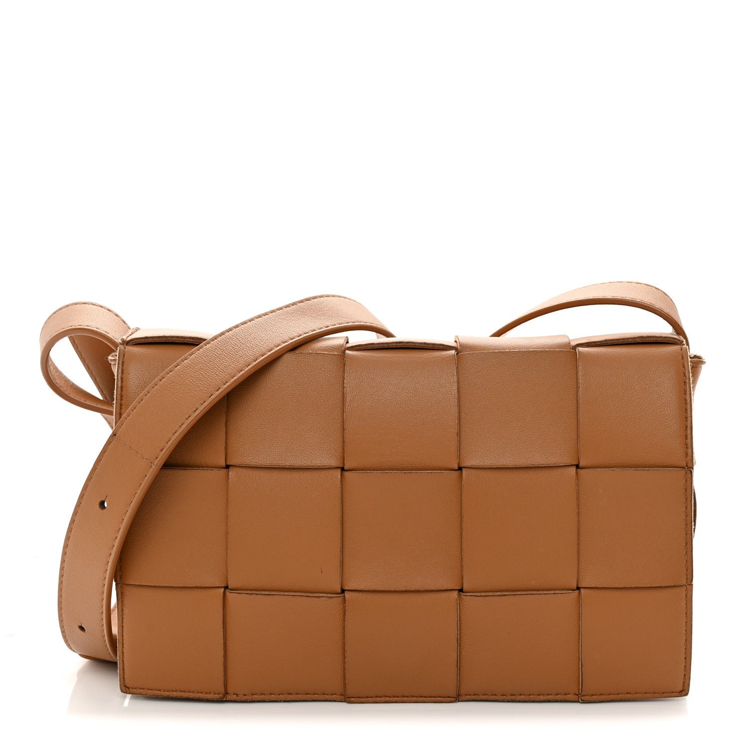 Bottega Veneta Lambskin Maxi Intrecciato Cassette Crossbody Bag Caramel