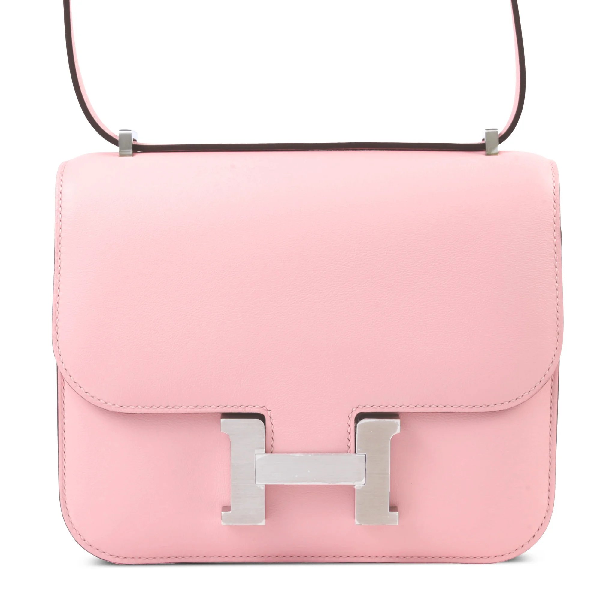 Brand New ( Rank N ) HERMÈS Constance Mini Rose Sakura (3Q) Swift Brushed Palladium K (2025)