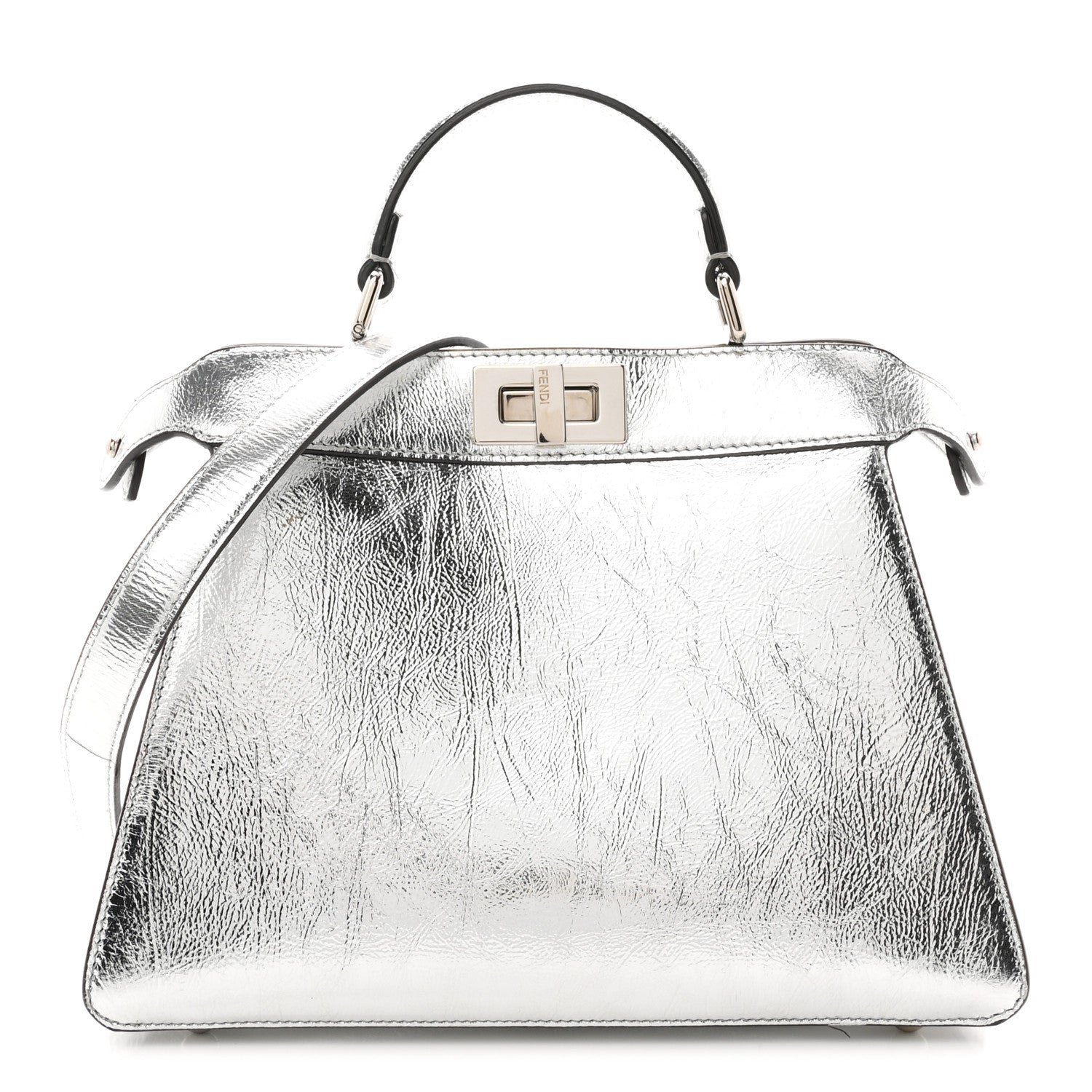 Fendi Rock Millenium Laminata Small Peekaboo I SEE U Satchel Argento
