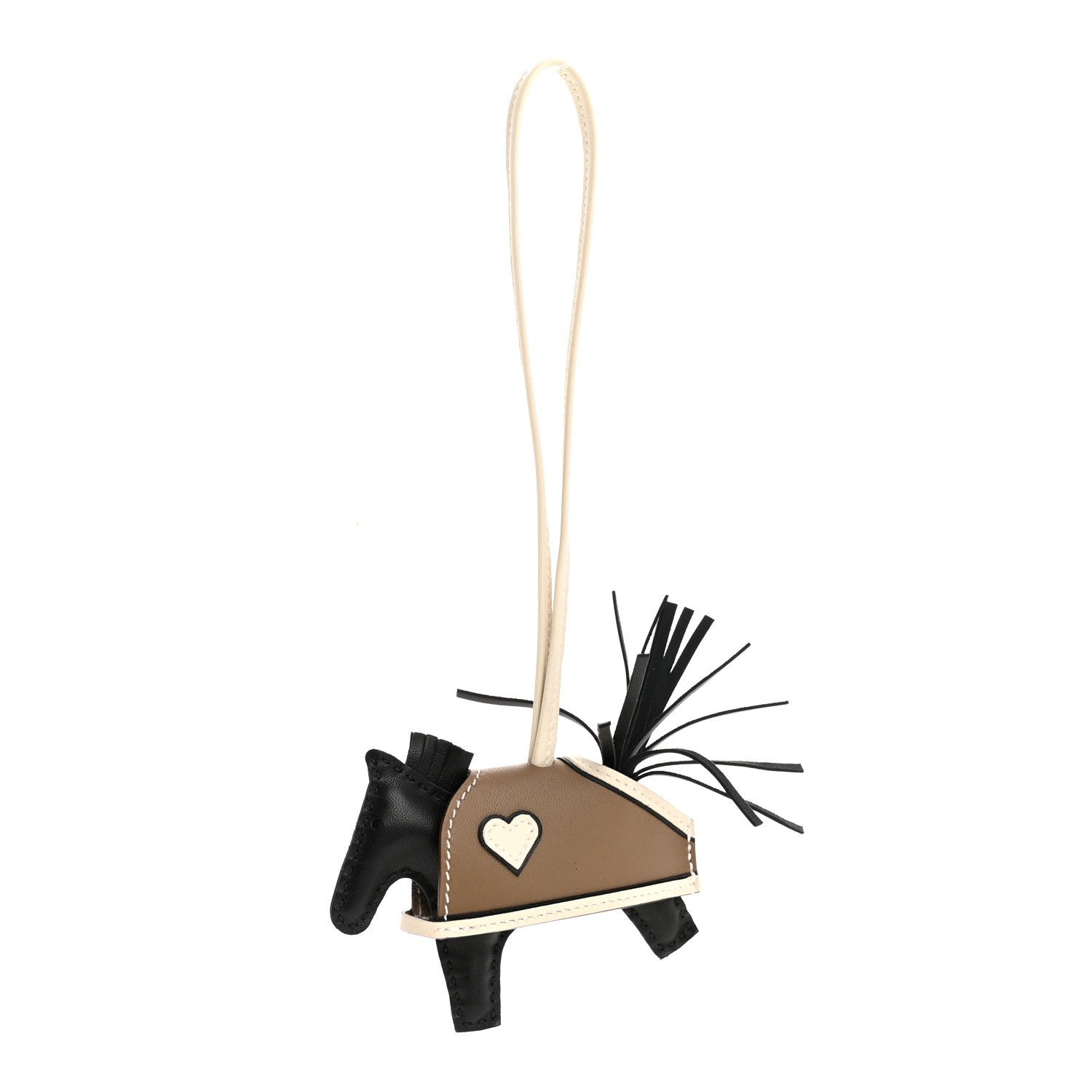 Hermes Hermes Milo Lambskin Grigri Rodeo Robeo Coeur Bag Charm PM Black Craie Etoupe