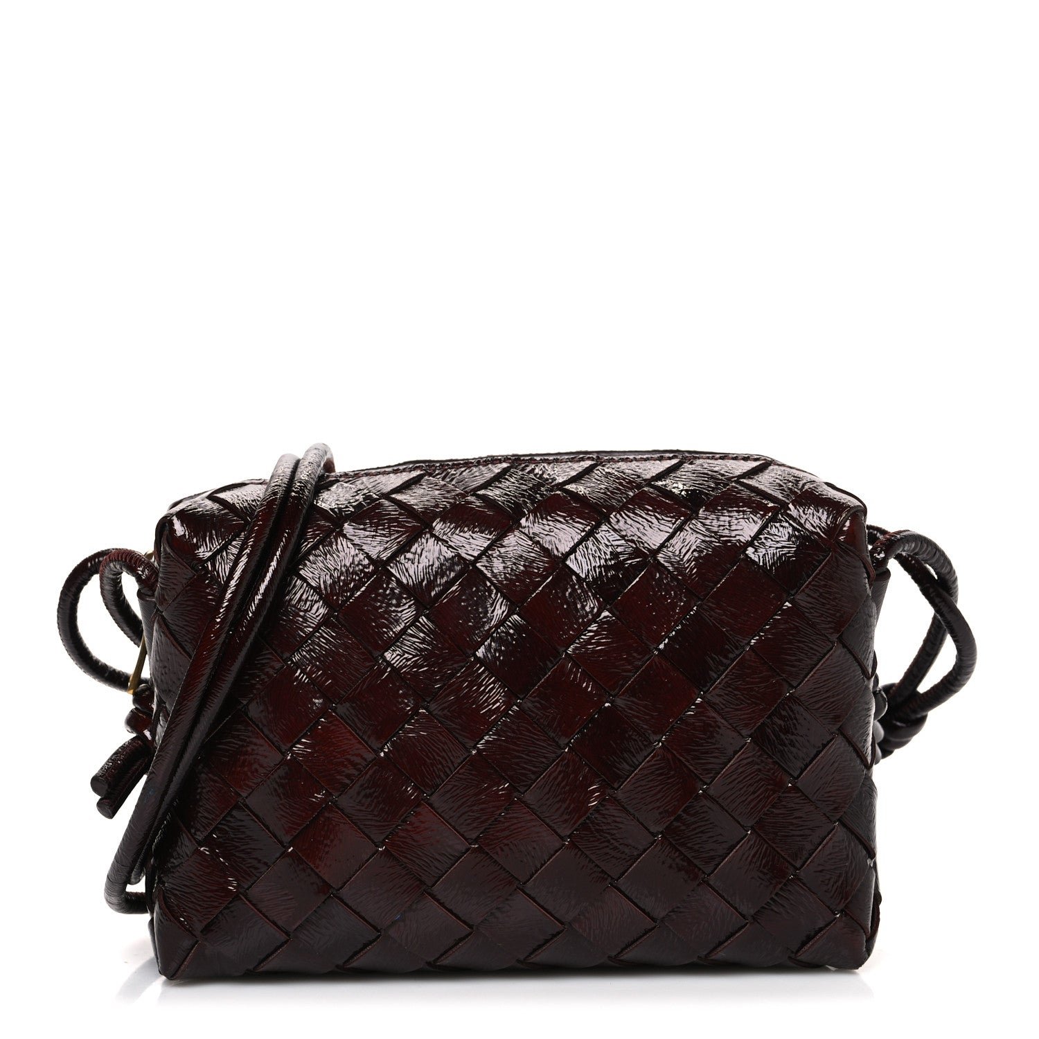 Bottega Veneta Polished Nappa Intrecciato Knot Mini Loop Camera Bag Madder Brown