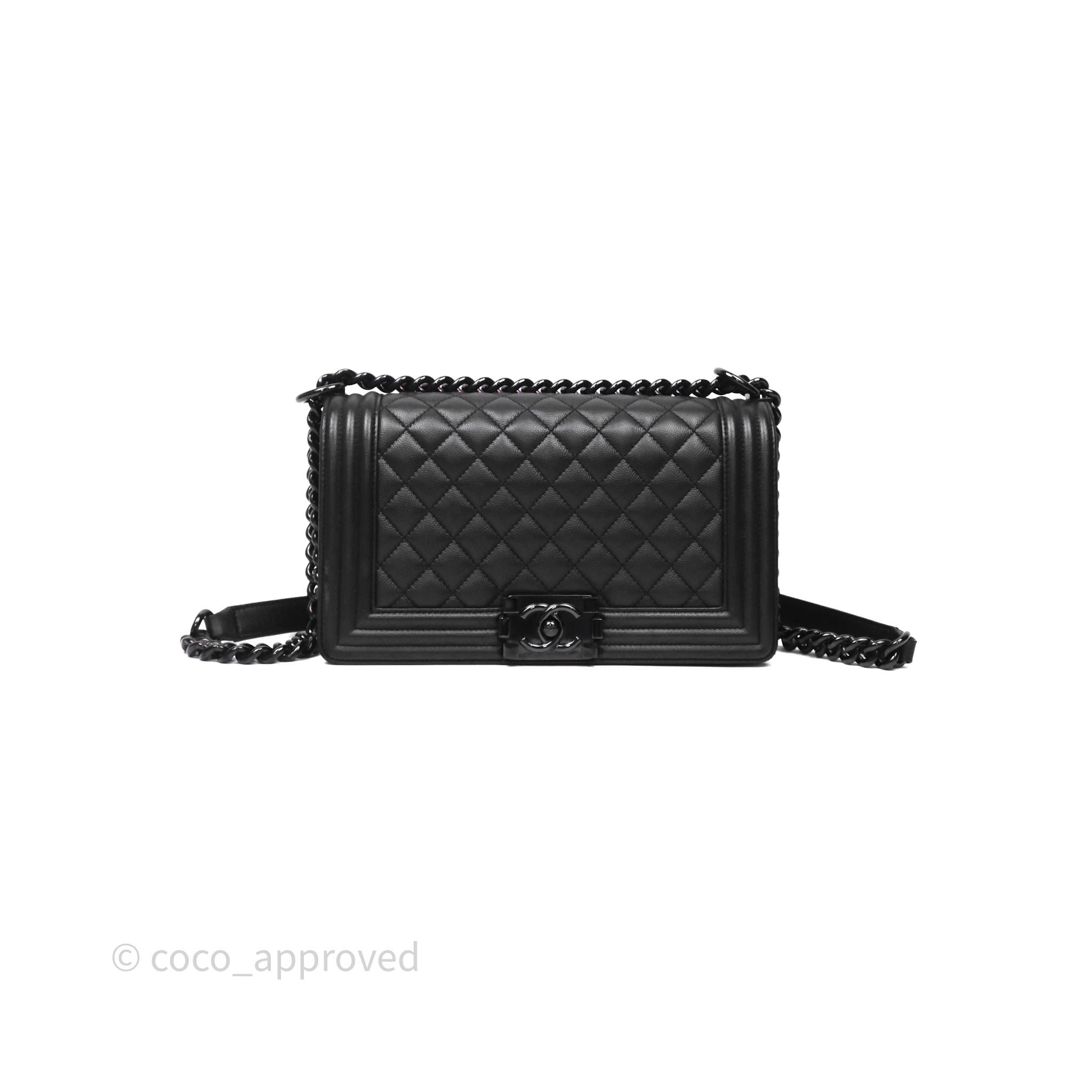 Chanel Quilted Medium Caviar Boy Flap So Black Hardware