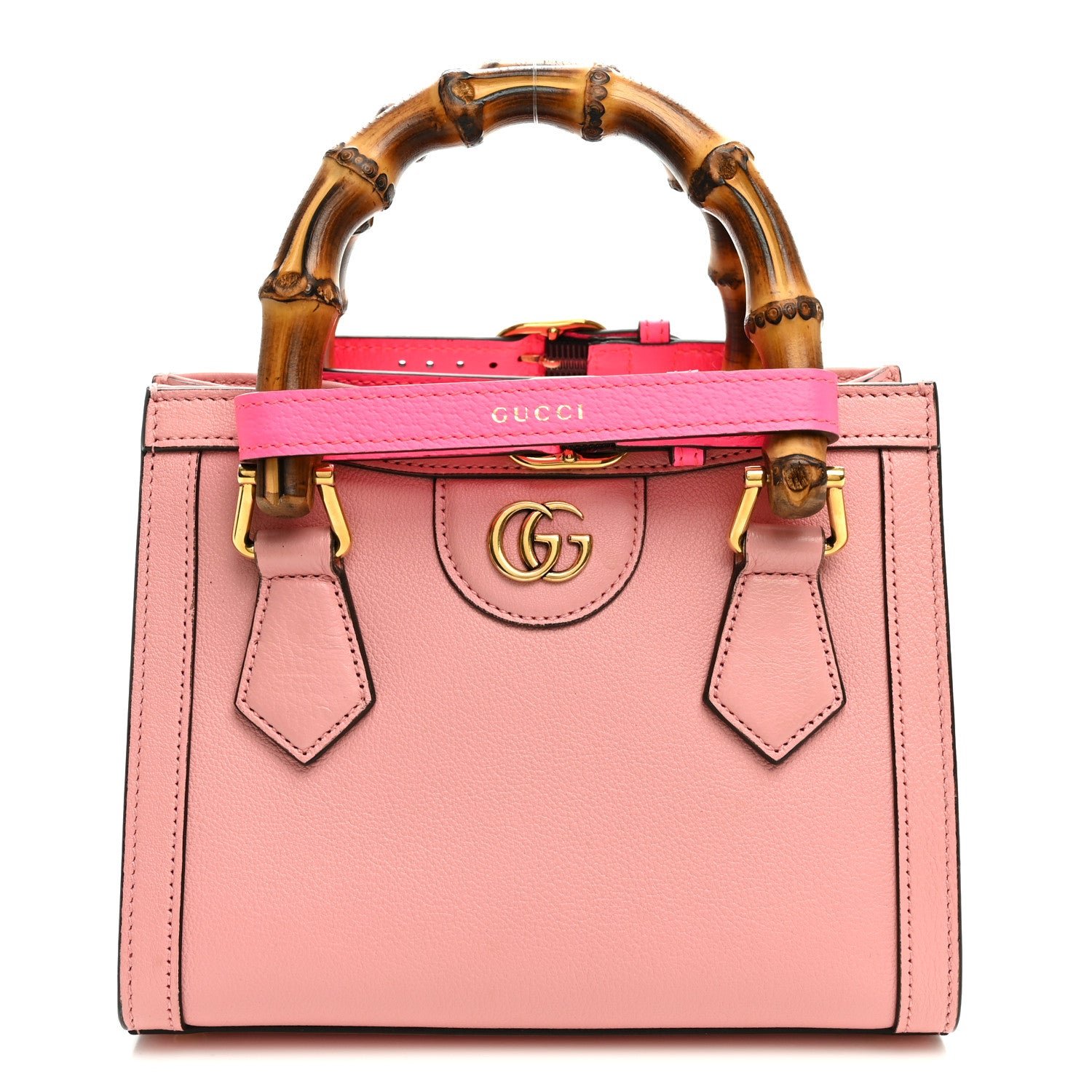Gucci Wonka Grain Calfskin Mini Diana Tote Bag Wild Rose Fuxia Fluo