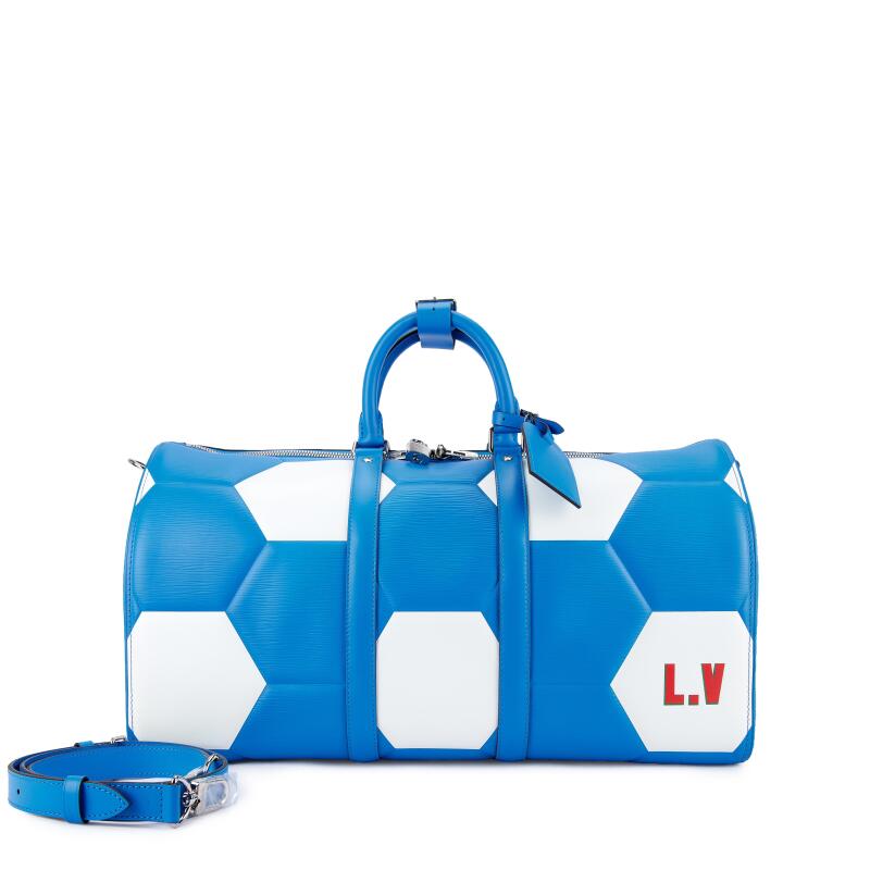 Louis Vuitton X FIFA Limited Edition Blue Epi and White FIFA World Cup Keepall Bandoulière 50 Silver Hardware, 2018