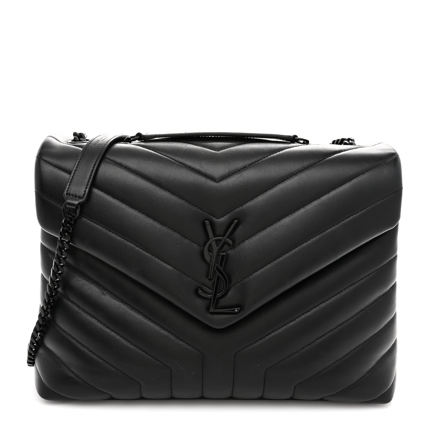 Saint Laurent Calfskin Y Quilted Monogram Monochrome Medium Loulou Chain Satchel Black