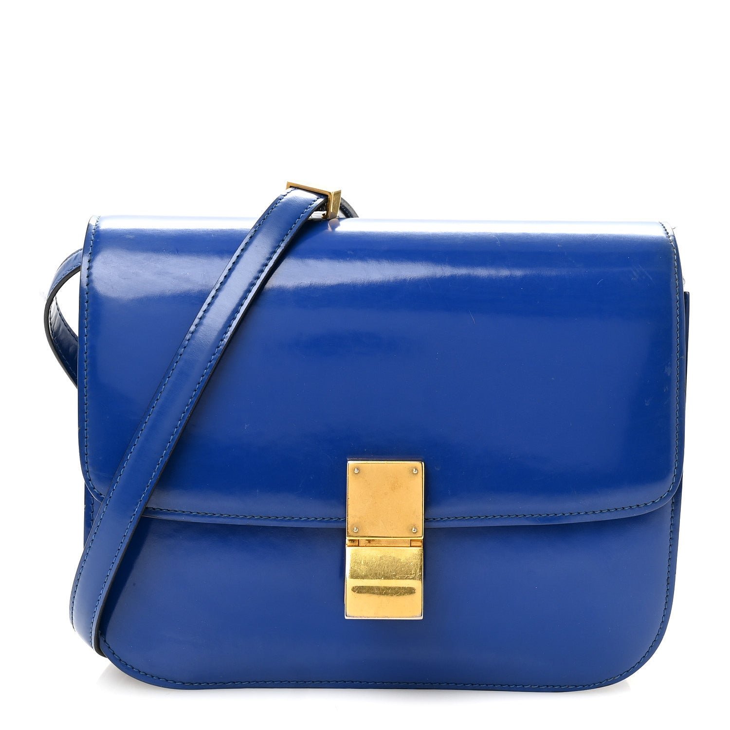 Celine Spazzolato Calfskin Medium Classic Box Flap Bag Royal Blue