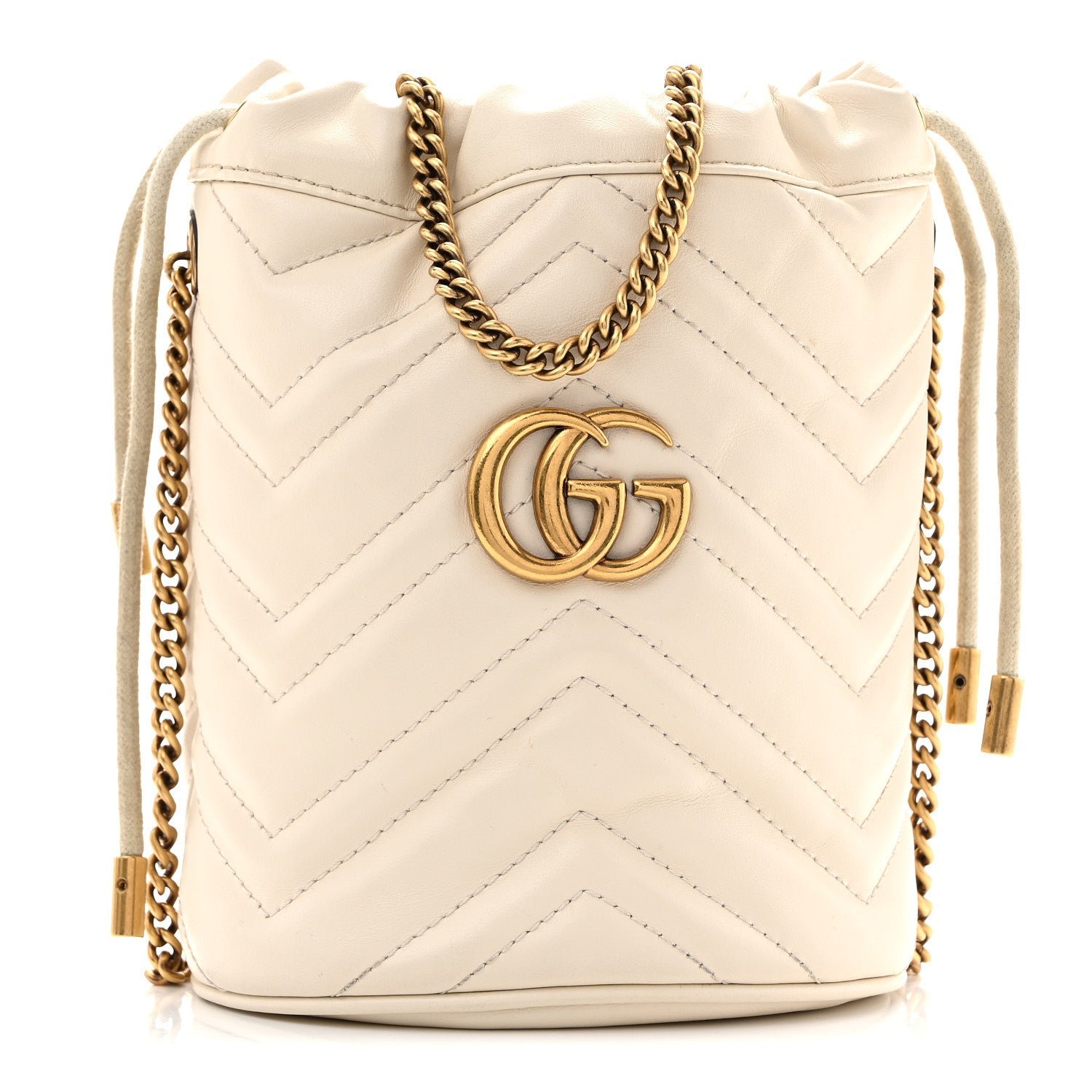 Gucci Calfskin Matelasse Mini GG Marmont 2.0 Bucket Bag White