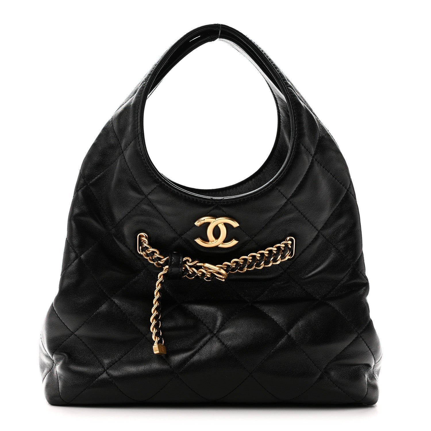 Chanel Shiny Lambskin Quilted CC Belt Shopping Bag Black