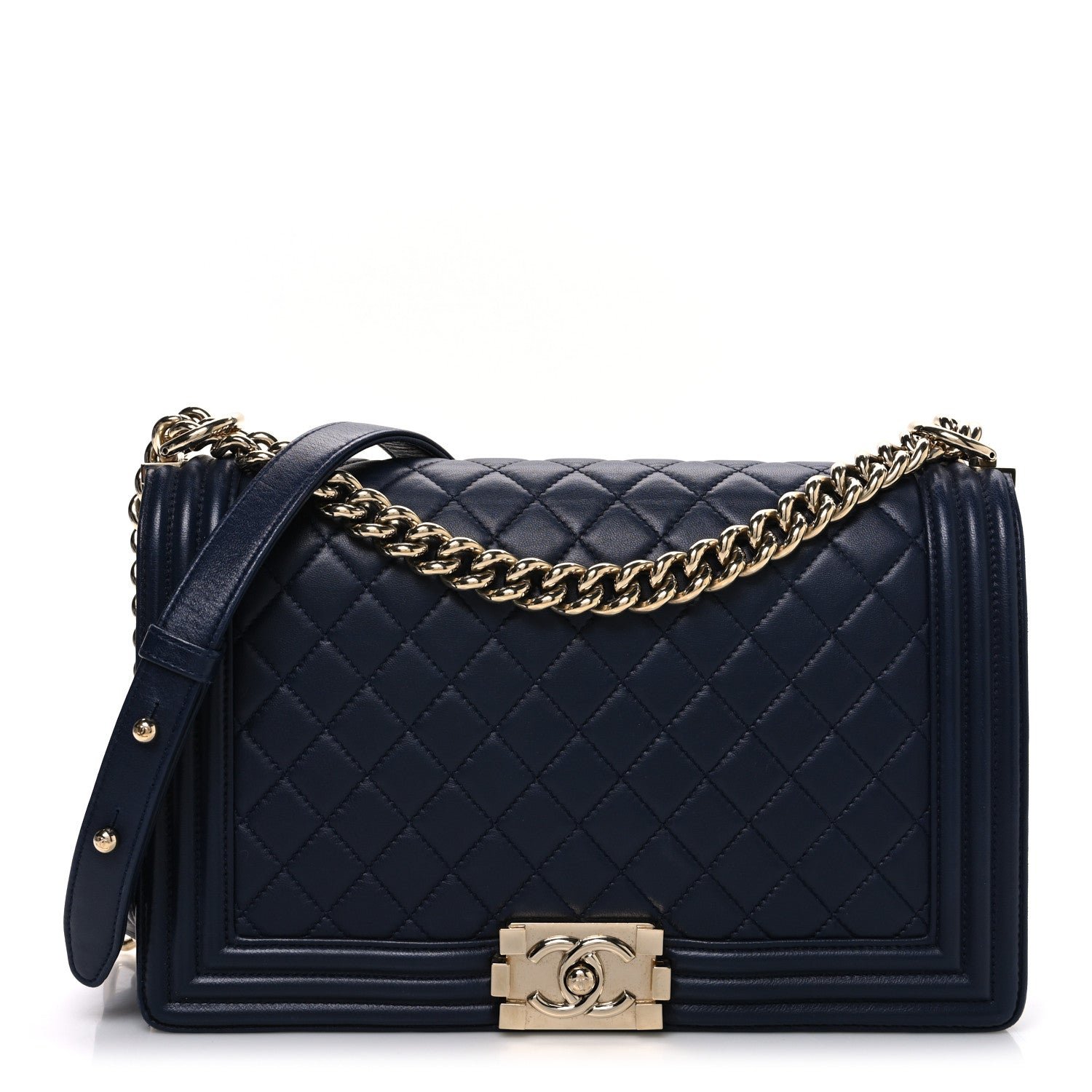 Chanel Lambskin Quilted New Medium Boy Flap Dark Navy Blue