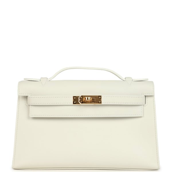 Hermes Kelly Pochette White Swift Gold Hardware
