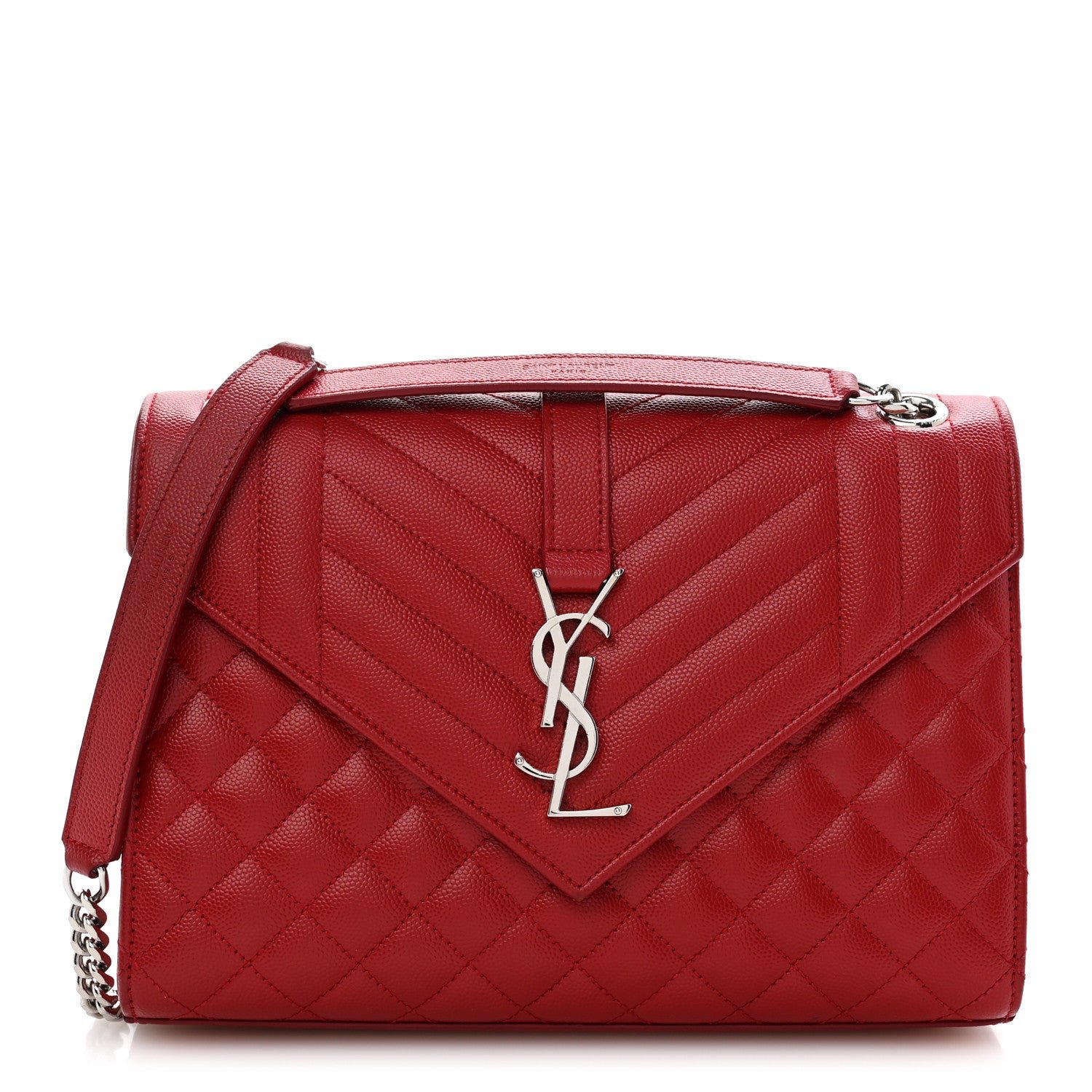 Saint Laurent Grain De Poudre Textured Mixed Matelasse Triquilt Medium Monogram Satchel New Red