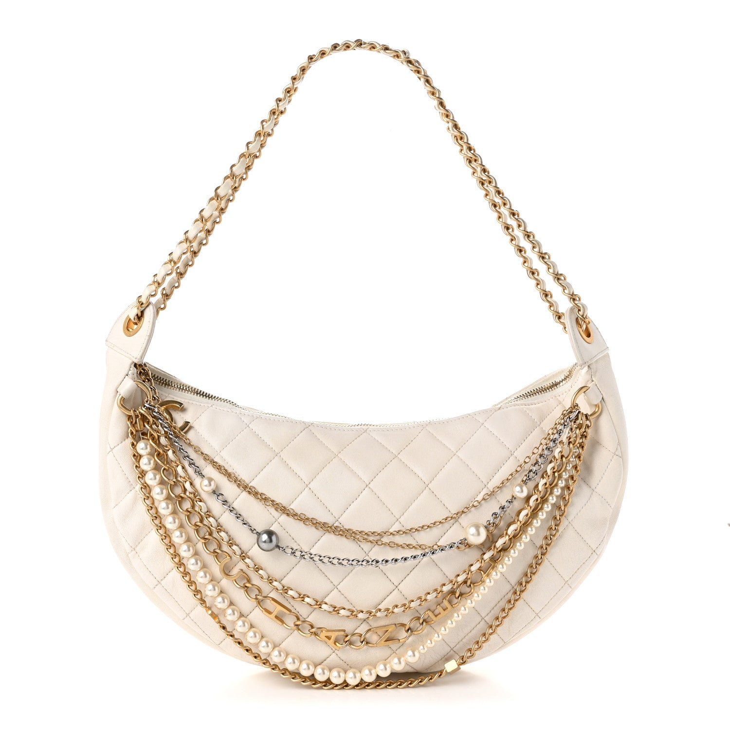 Chanel Lambskin Quilted All About Chains Hobo White