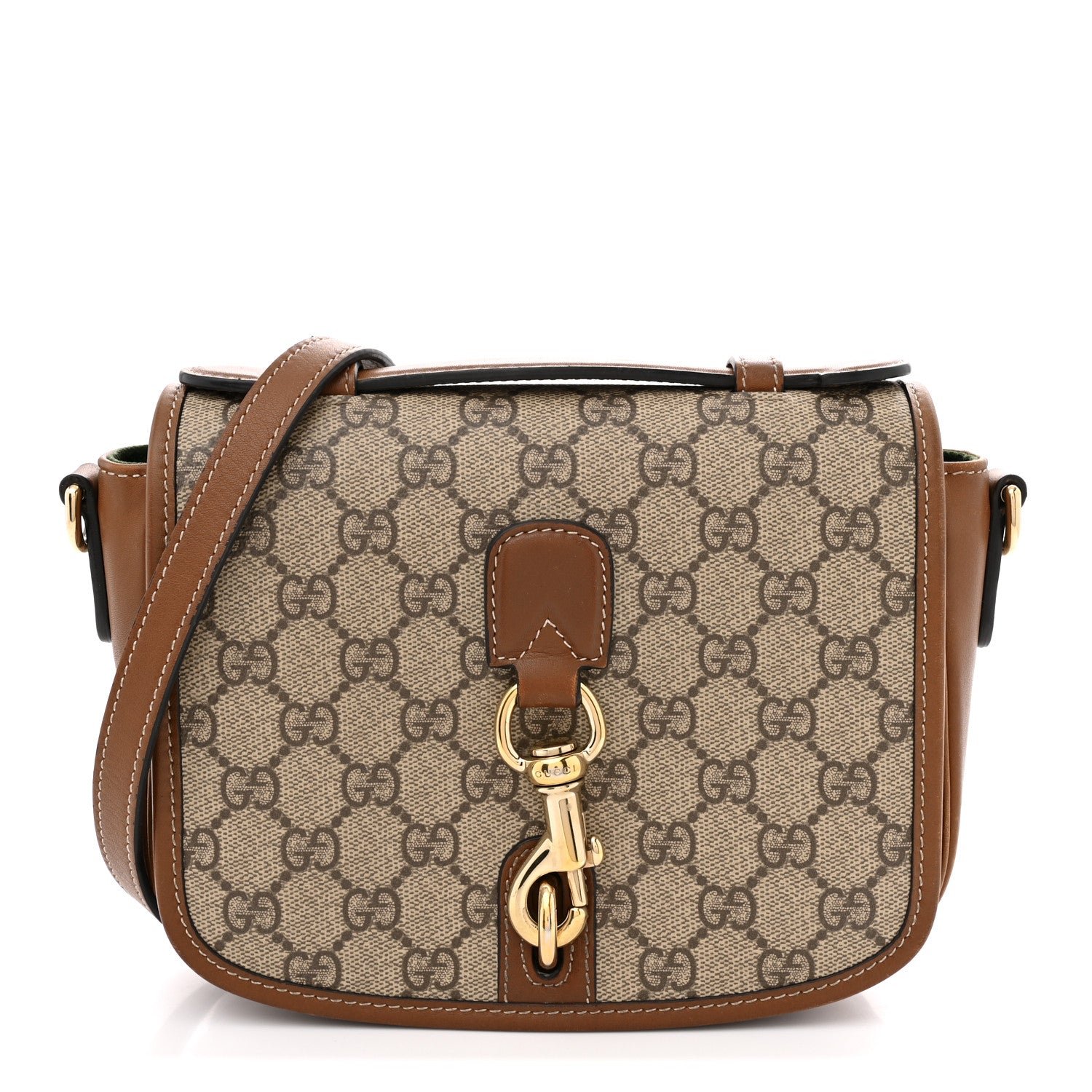 Gucci GG Supreme Monogram Textured Calfskin Emblem Mini Shoulder Bag Beige Dark Brown