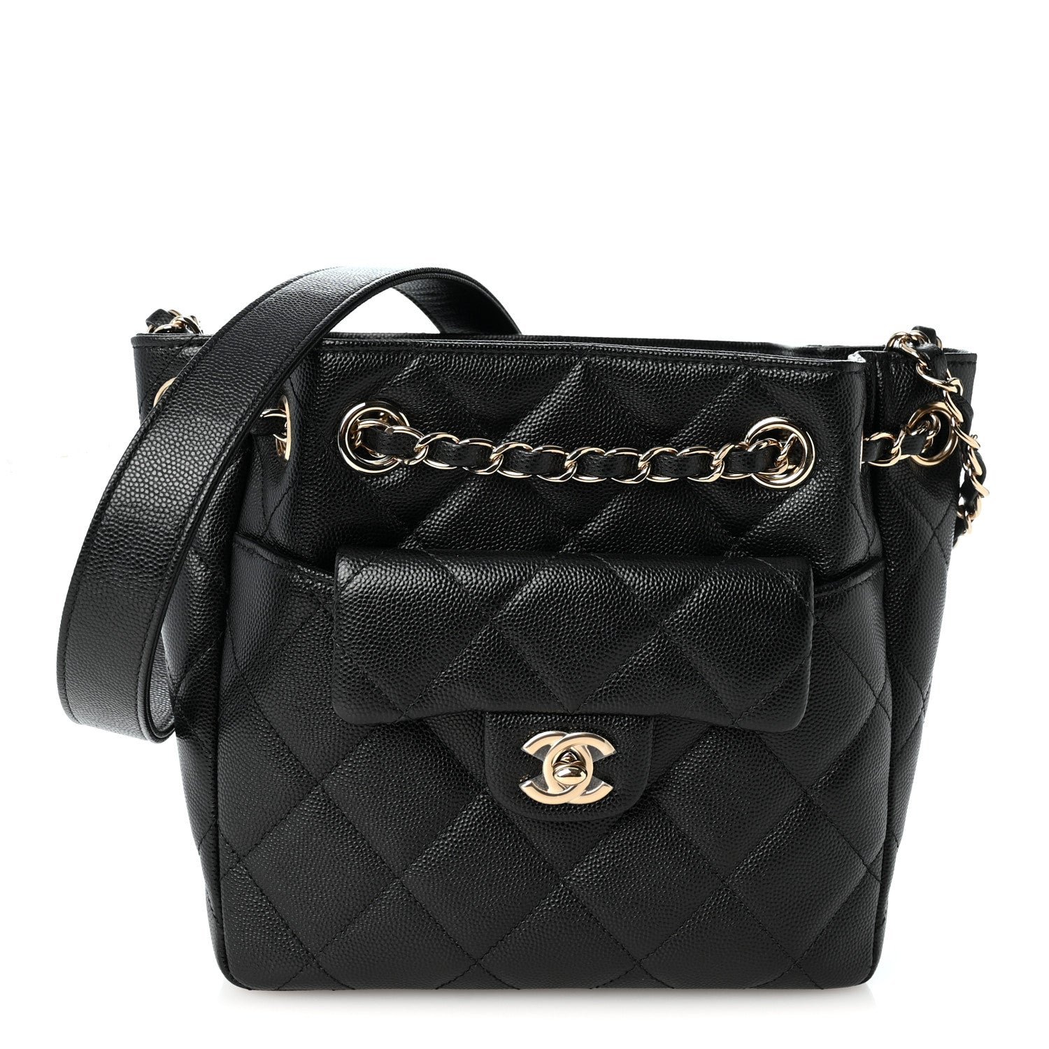 Chanel Caviar Quilted Flap Bucket Bag Black