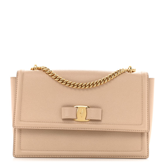 Salvatore Ferragamo Printed Calfskin Ginny Shoulder Bag Beige