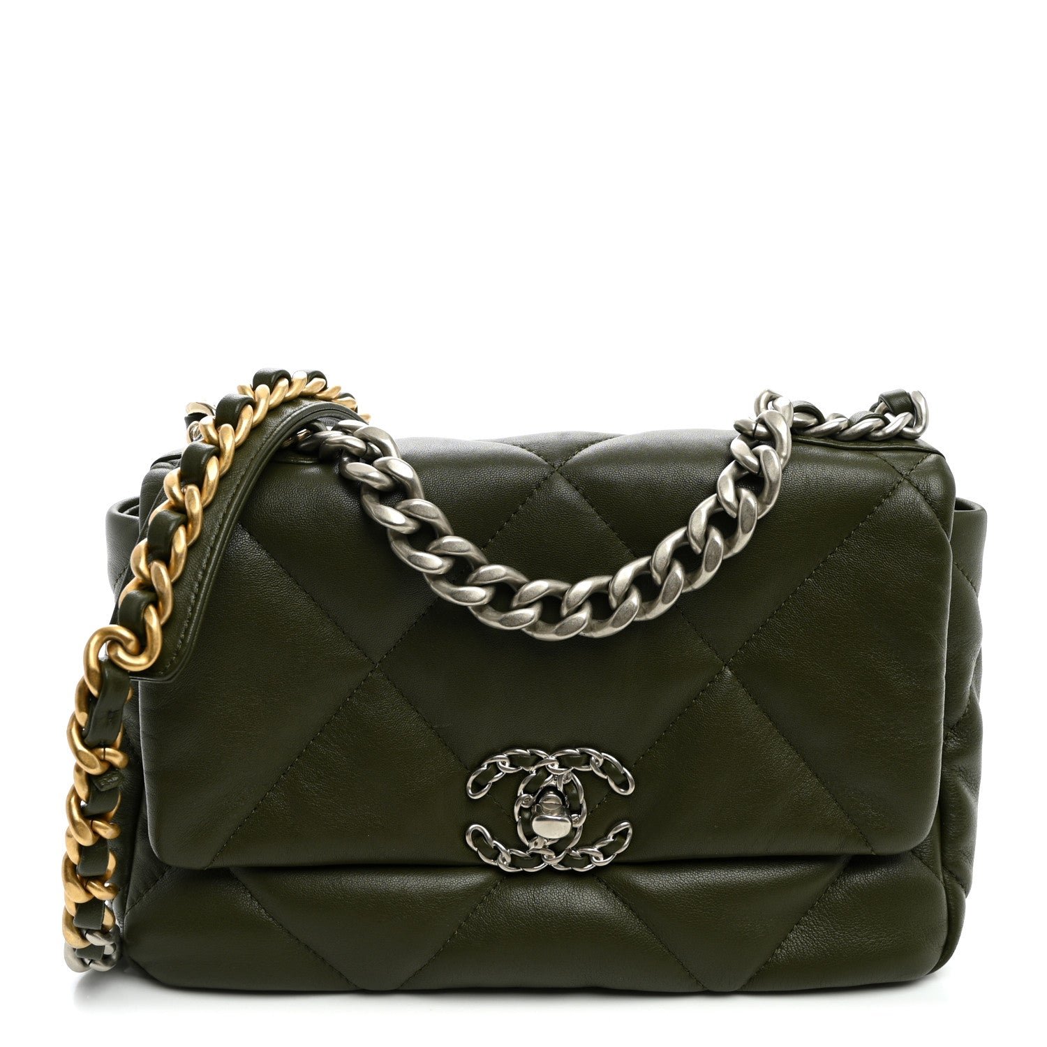 Chanel Lambskin Quilted Medium Chanel 19 Flap Khaki