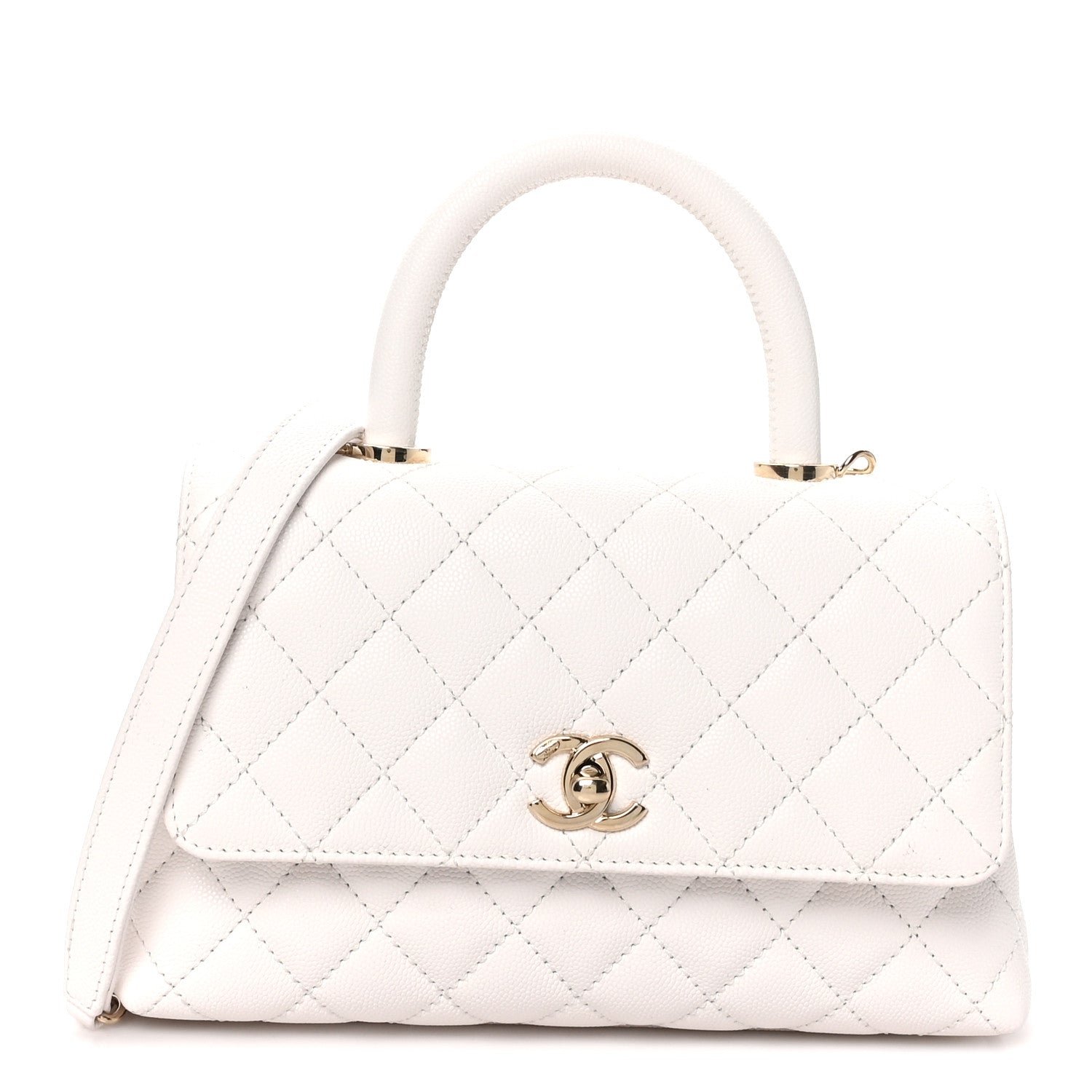 Chanel Caviar Quilted Mini Coco Handle Flap White