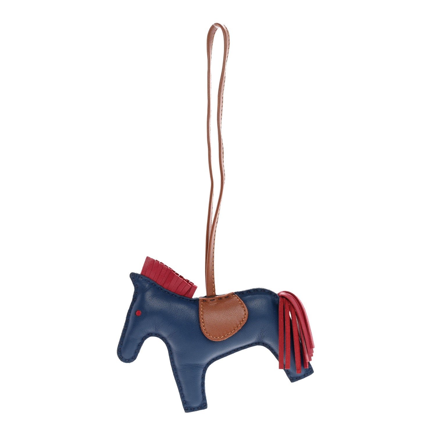 Hermes Milo Lambskin Grigri Rodeo Horse Bag Charm MM Bleu De Malte Rubis Fauve