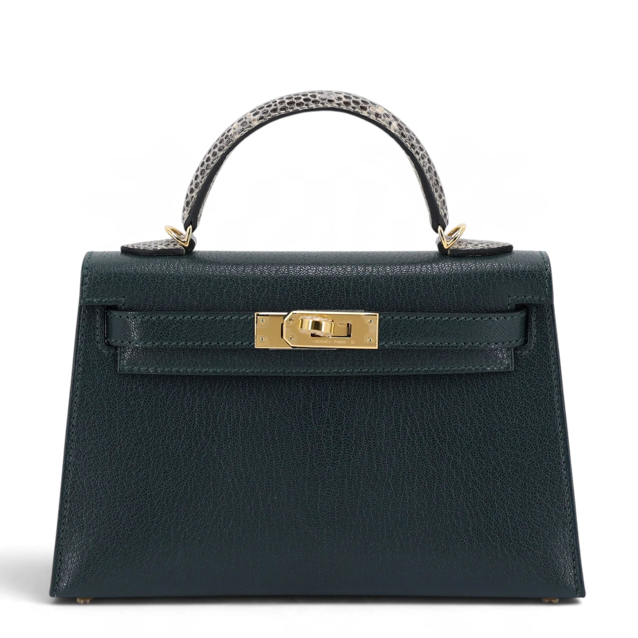 Brand New ( Rank N ) HERMÈS Mini Kelly II touch Vert Cypress (6O) Lizard Chevre Gold hardware K (2025)