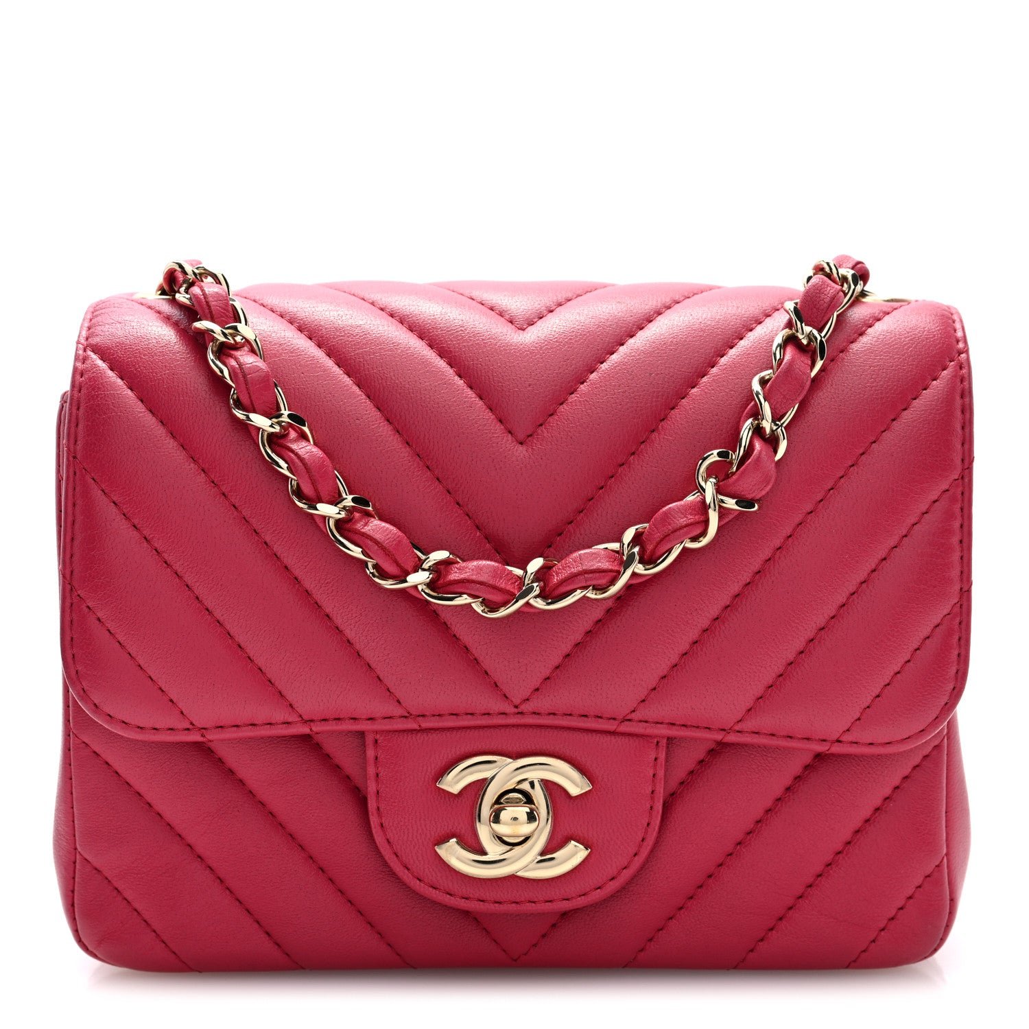 Chanel Lambskin Chevron Quilted Mini Square Flap Pink