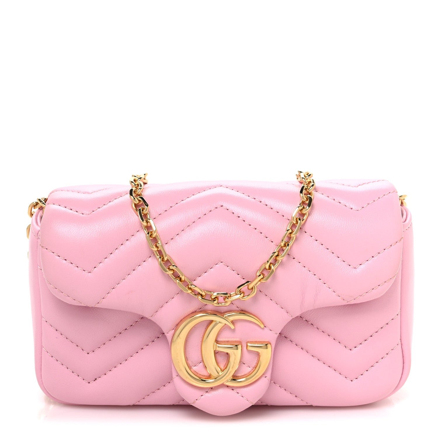 Gucci Lambskin Matelasse Mini GG Marmont Shoulder Bag Light Pink