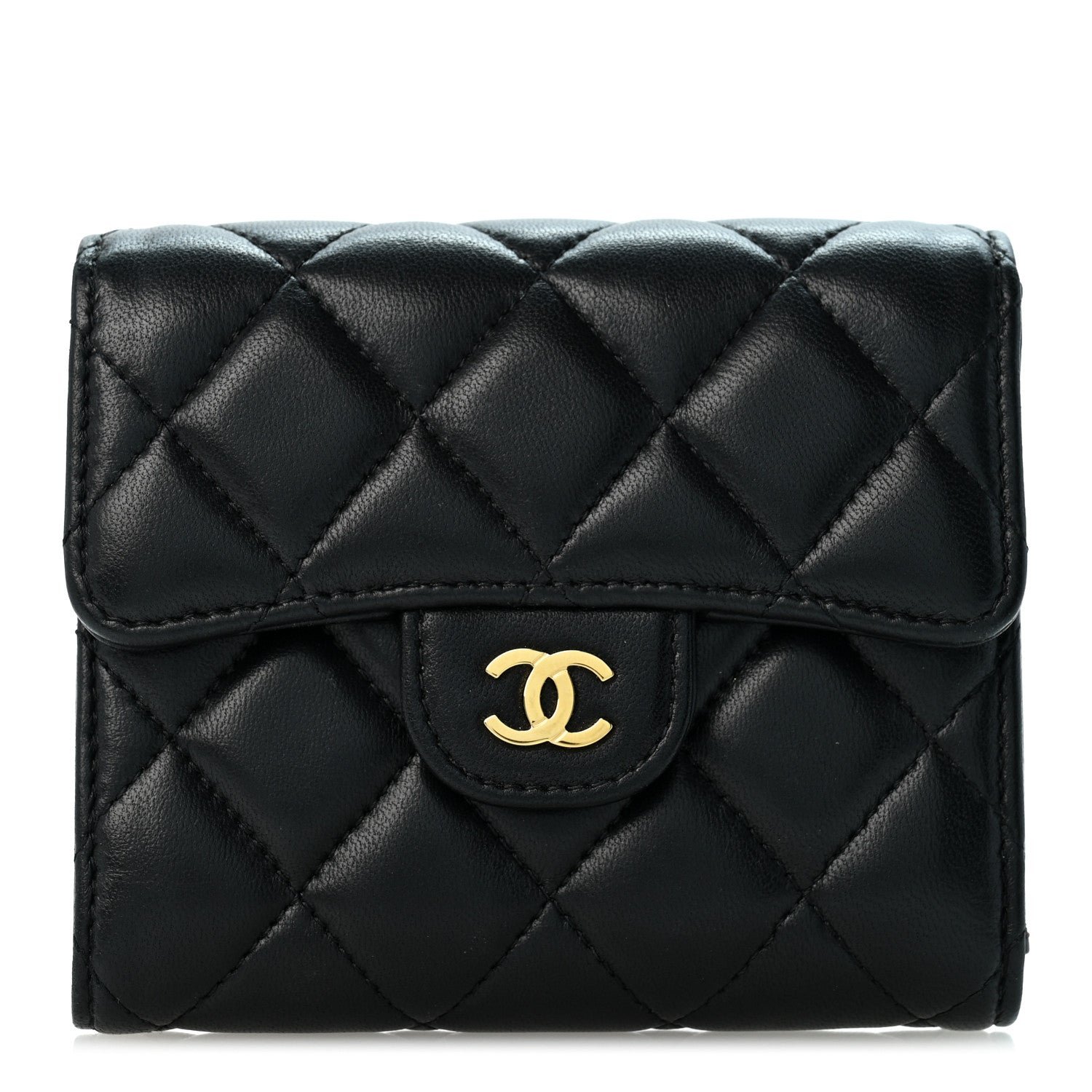 Chanel Lambskin Quilted Compact Flap Wallet Black