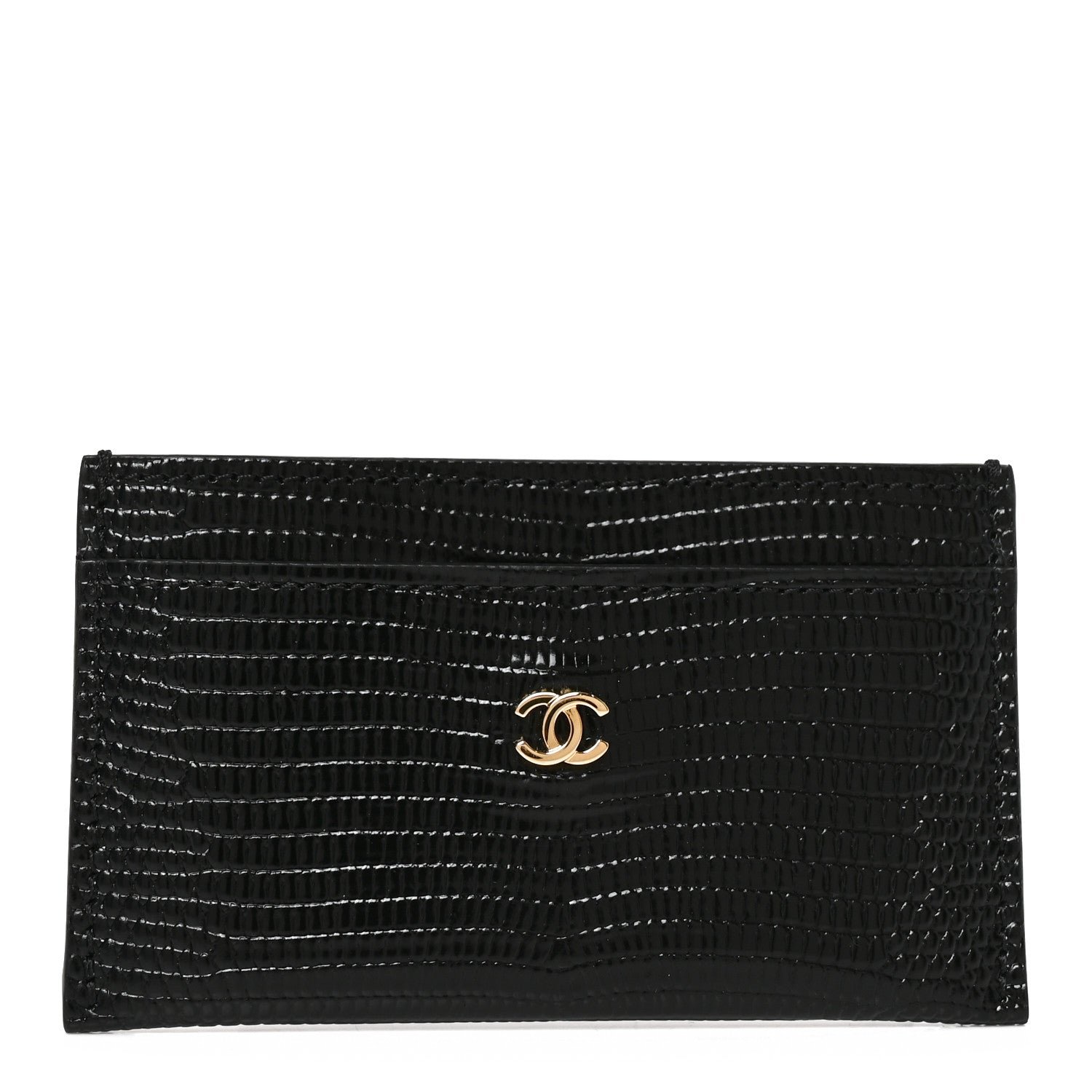 Chanel Calfskin Lizard Embossed Card Holder Black