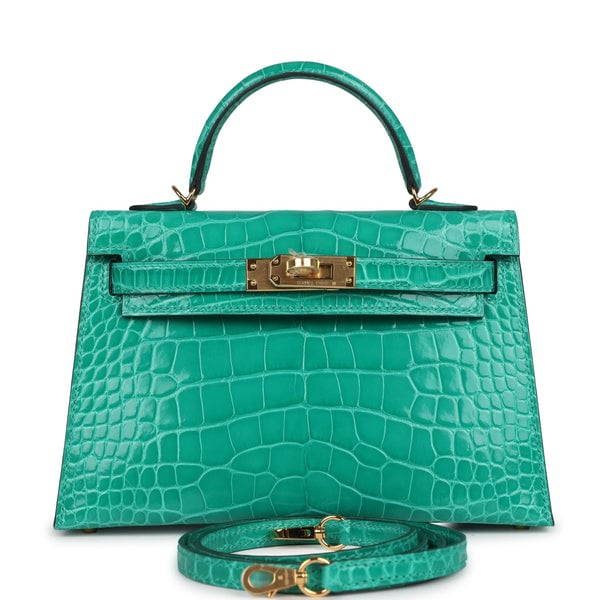 Hermes Hermes Kelly Sellier 20 Vert Jade Shiny Alligator Gold Hardware