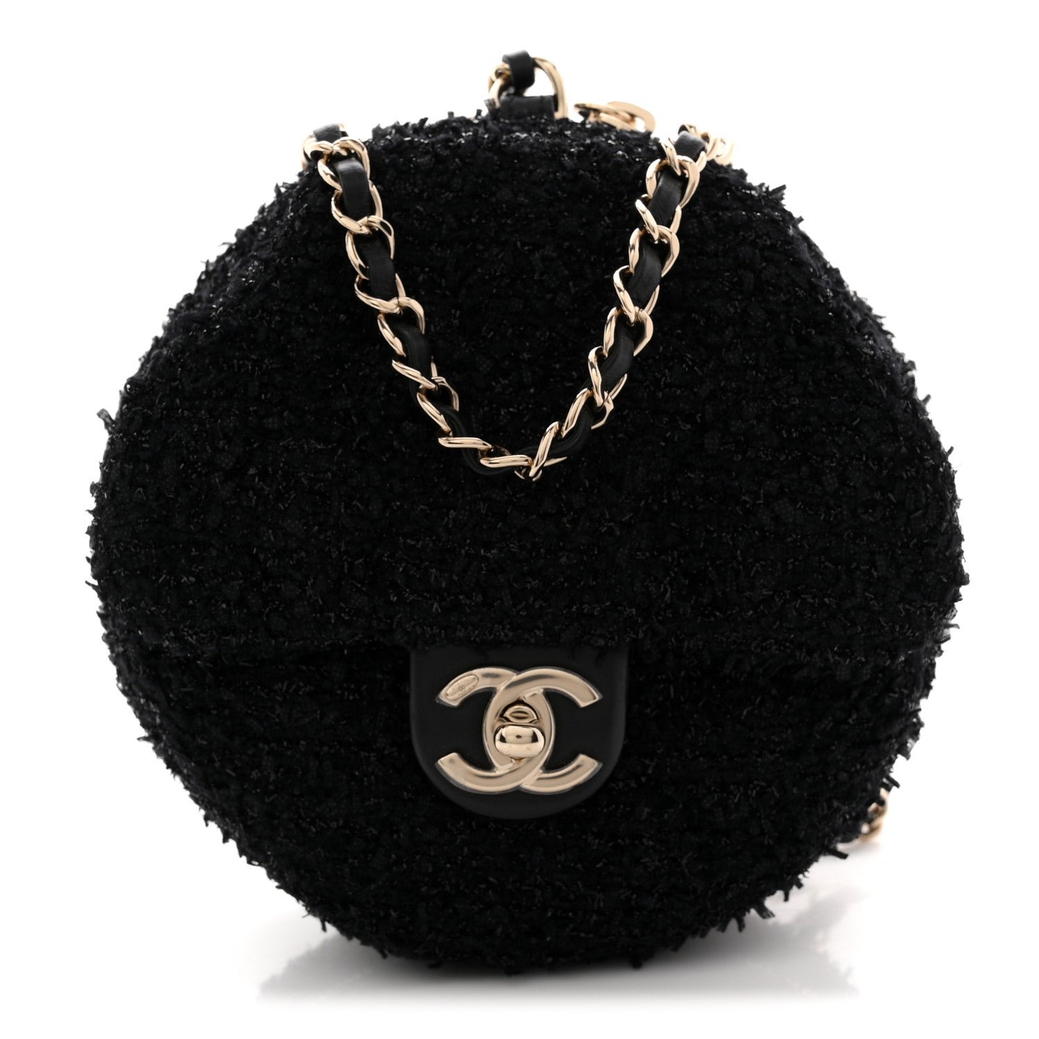 Chanel Tweed Coco Beach Barrel Shoulder Bag Black