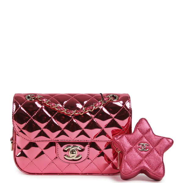 Chanel Mini Flap Bag and Star Coin Purse Pink Mirror Calfskin, Metallic Calfskin Light Gold Hardware