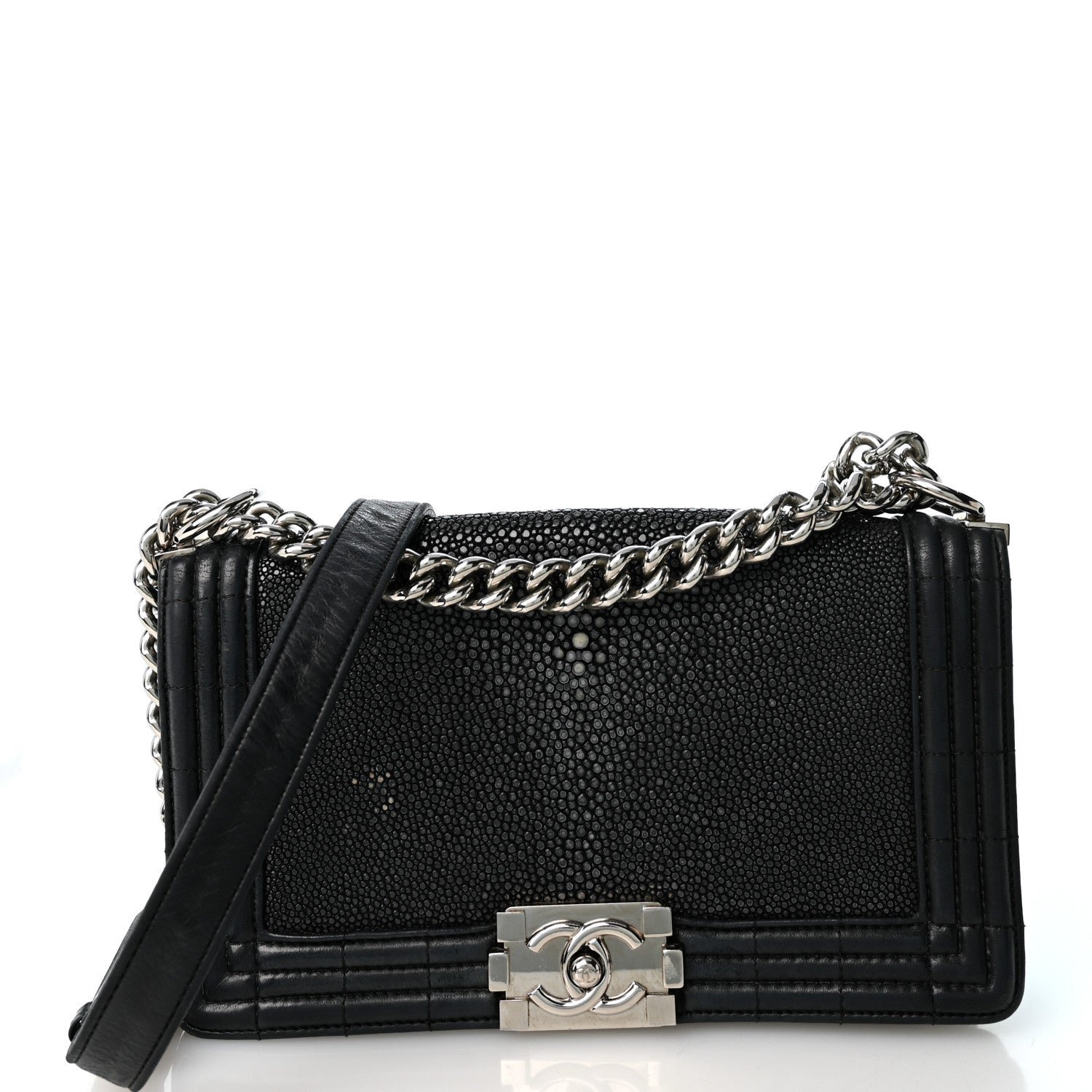 Chanel Galuchat Stingray Medium Boy Flap Black