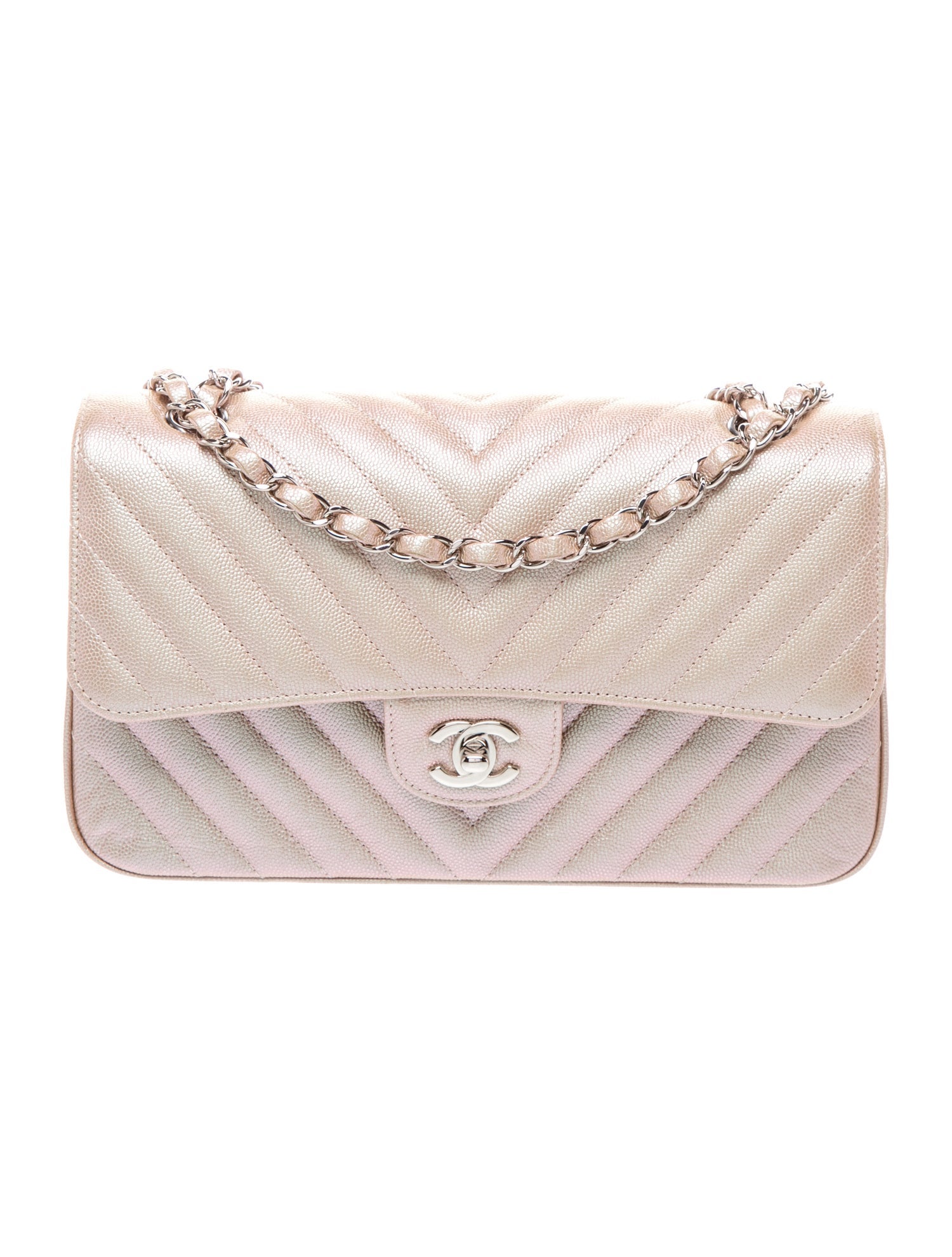 Classic Medium Iridescent Chevron Double Flap Bag