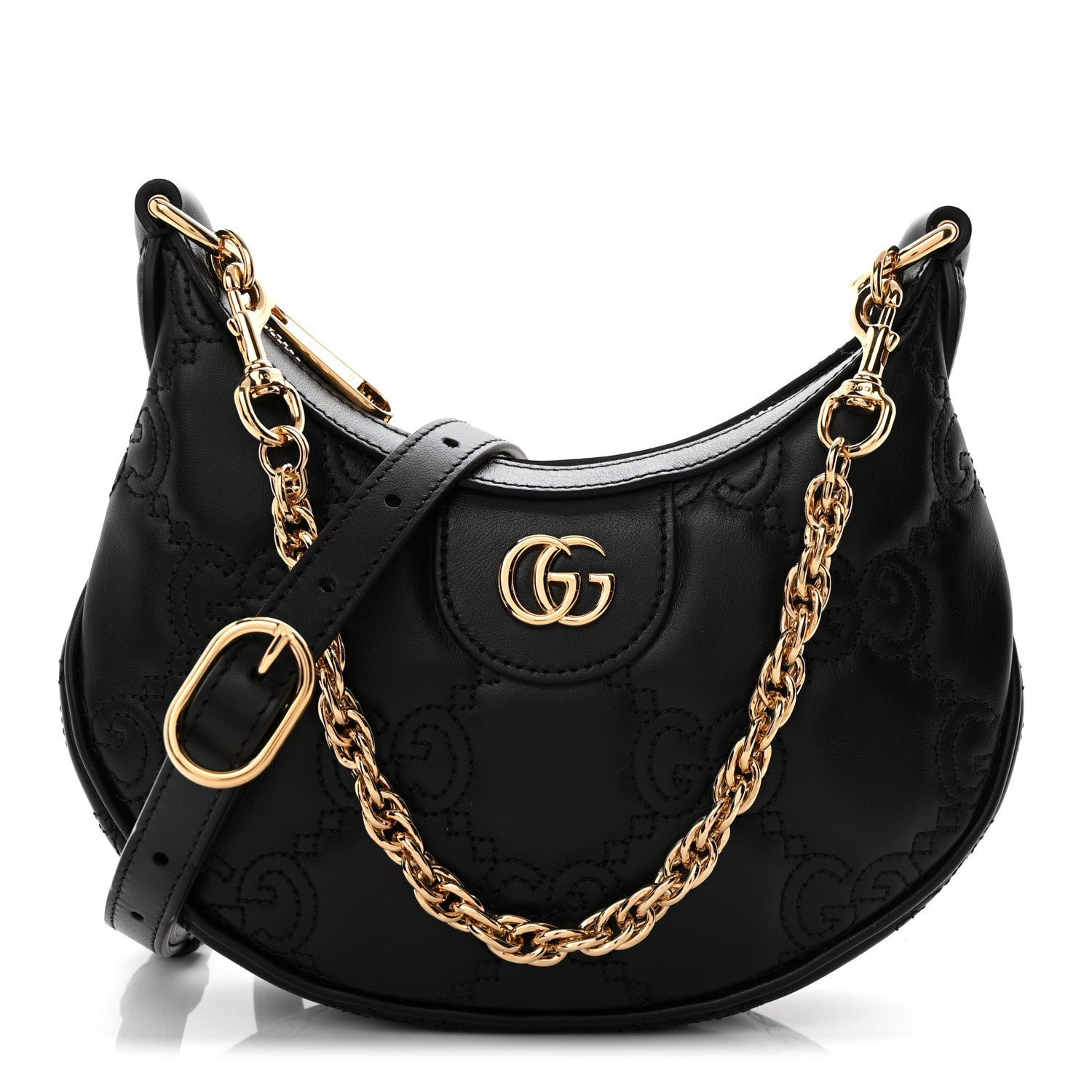 Gucci Calfskin GG Matelasse Mini Hobo Shoulder Bag Black
