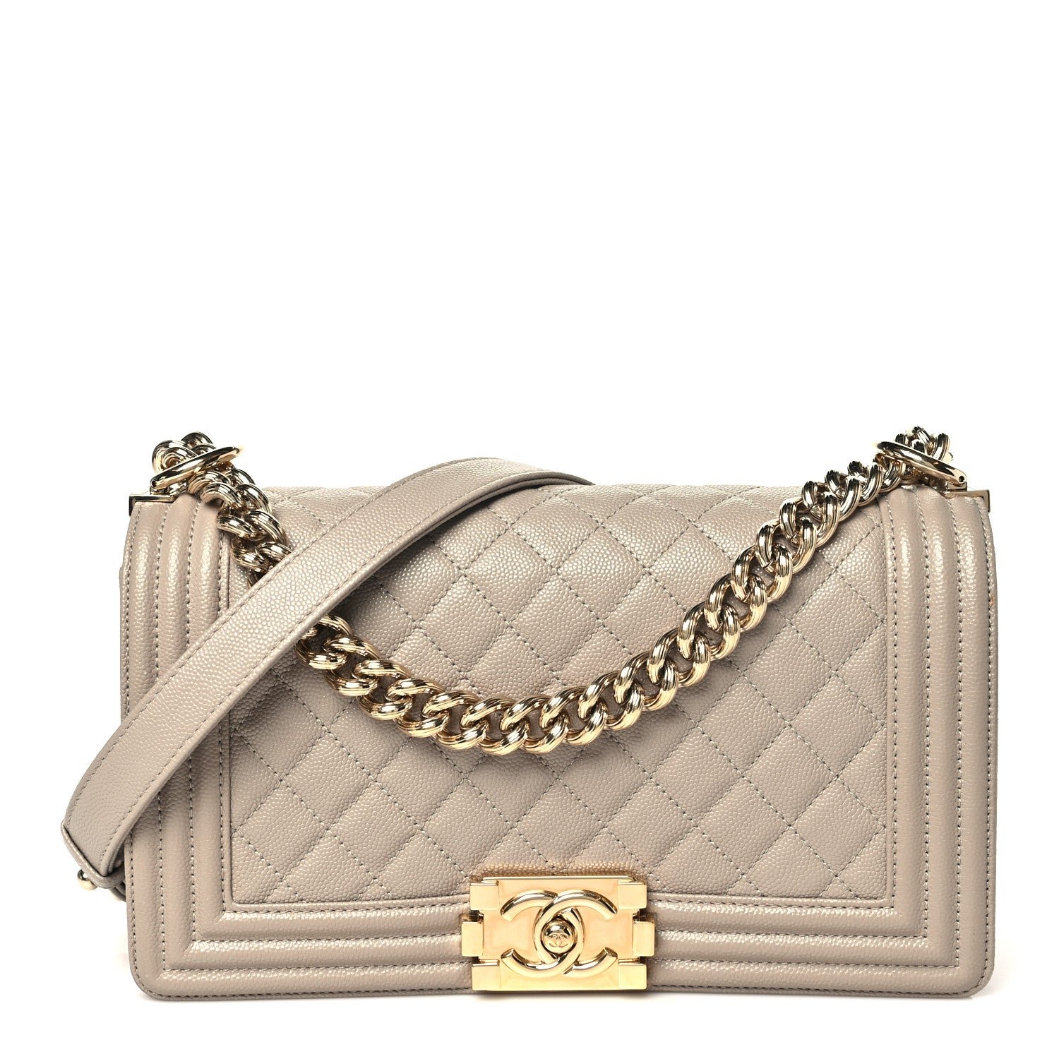 Chanel Caviar Quilted Medium Boy Flap Dark Beige
